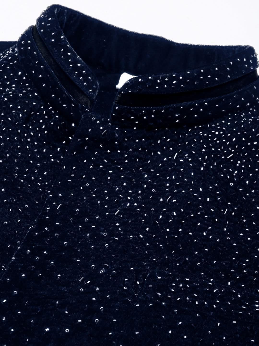 Blue Velvet Hand Embroidery Jacket Set