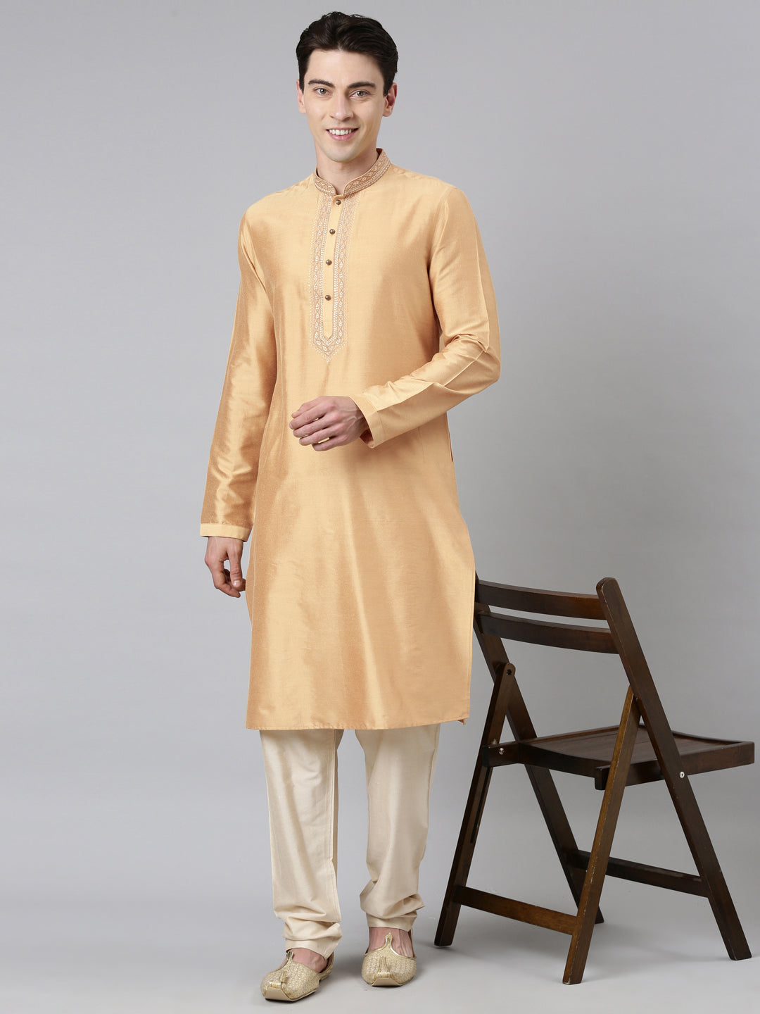 Beige Silk Embroidery Kurta Set