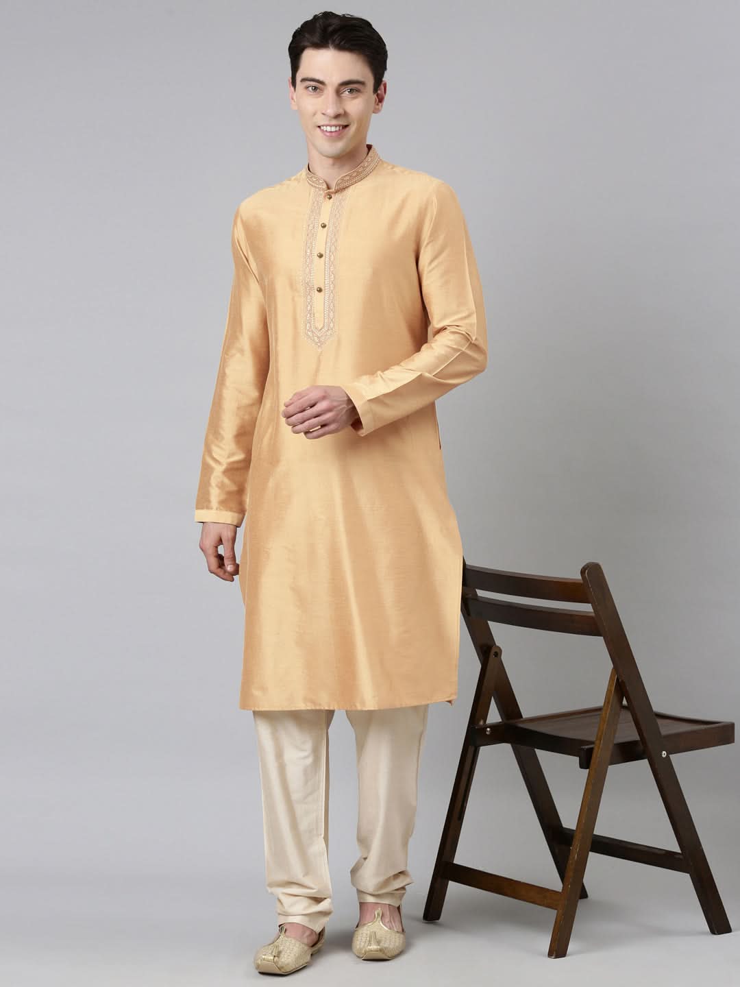 Beige Silk Embroidery Kurta Set