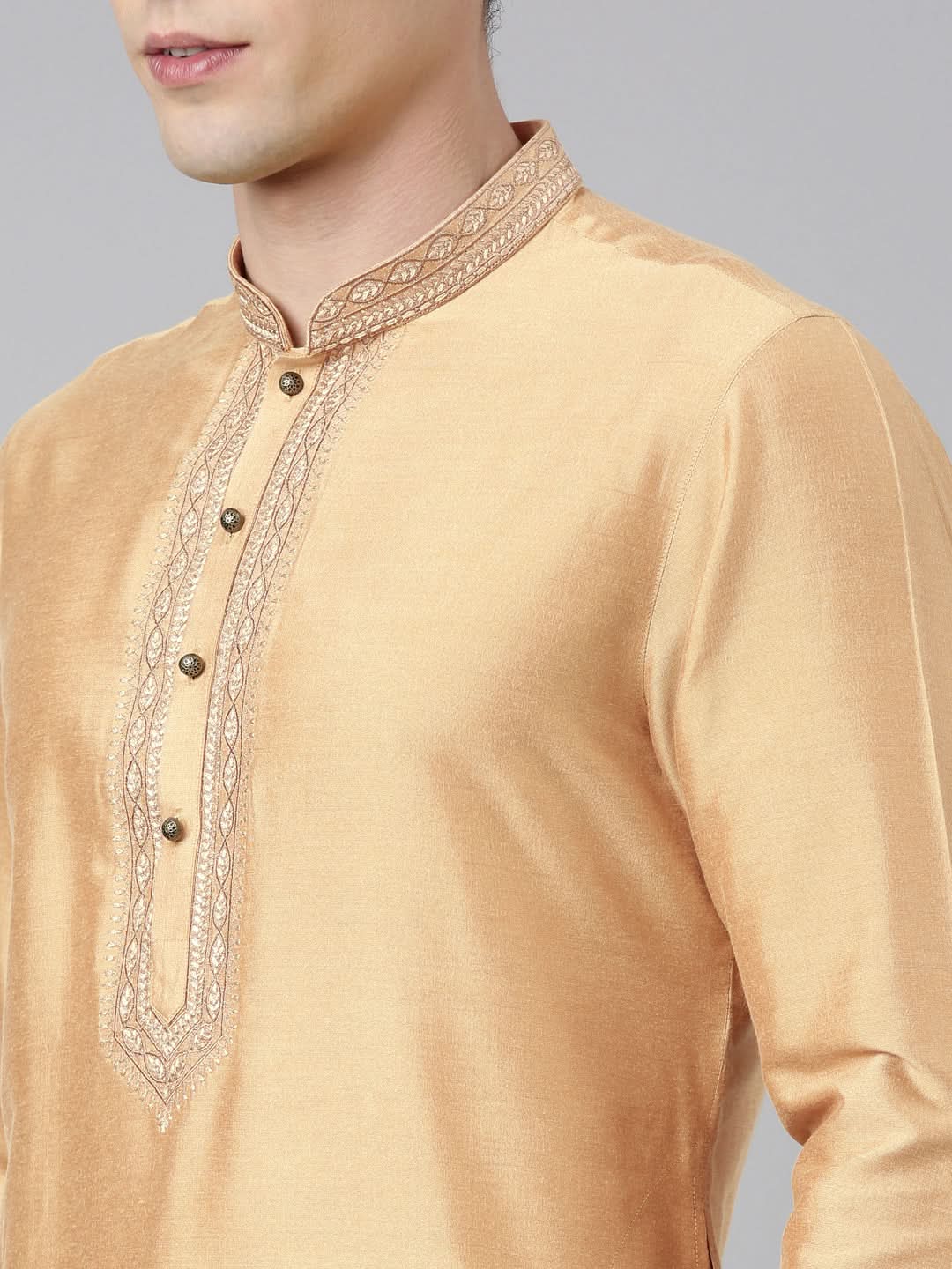 Beige Silk Embroidery Kurta Set