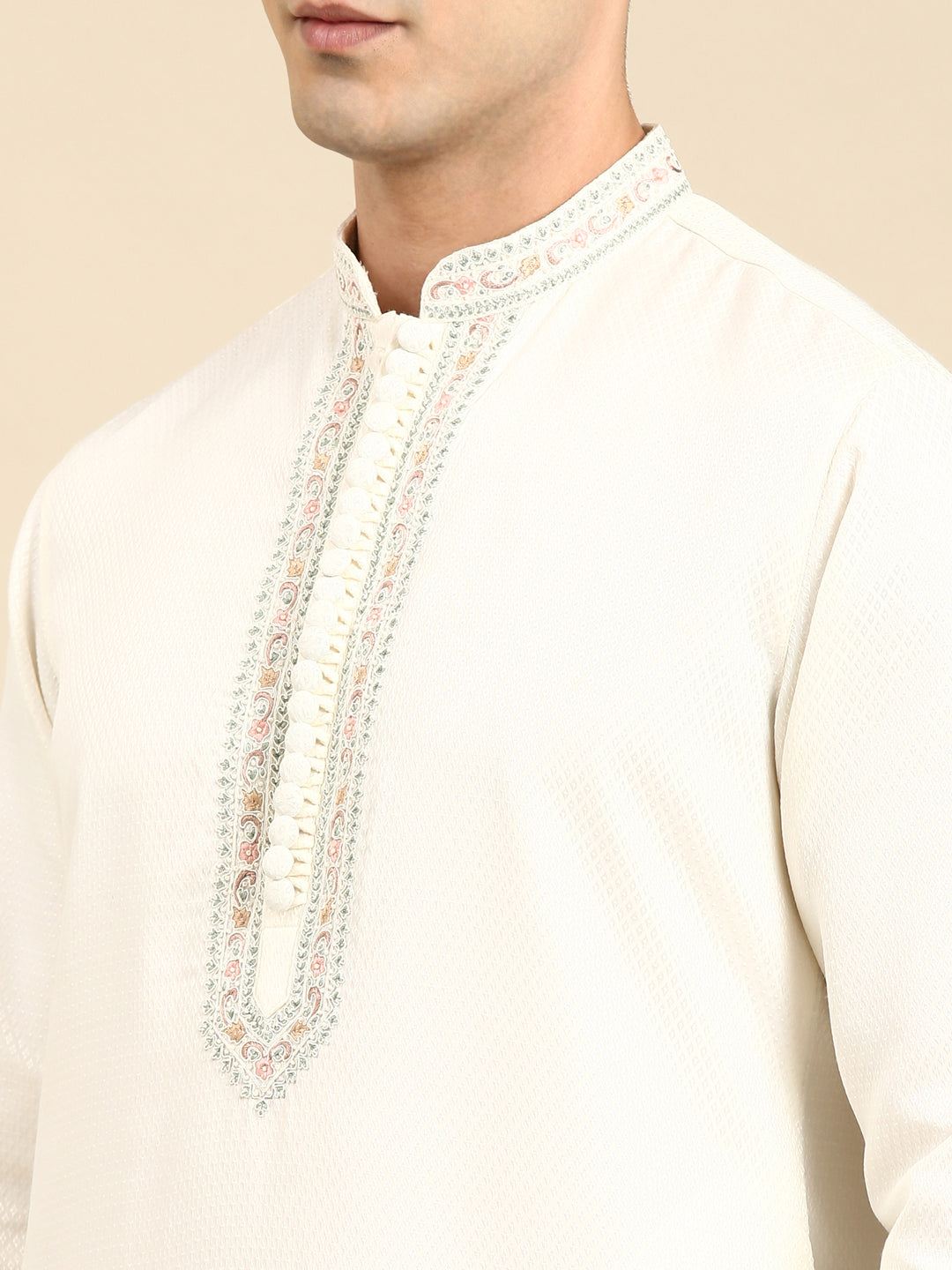 Off White Embroidered Kurta Set