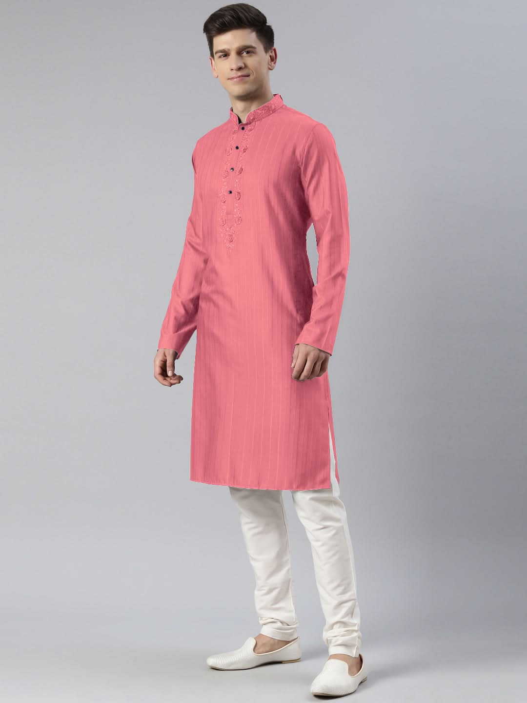 Onion Pink Embroidered kurta Set