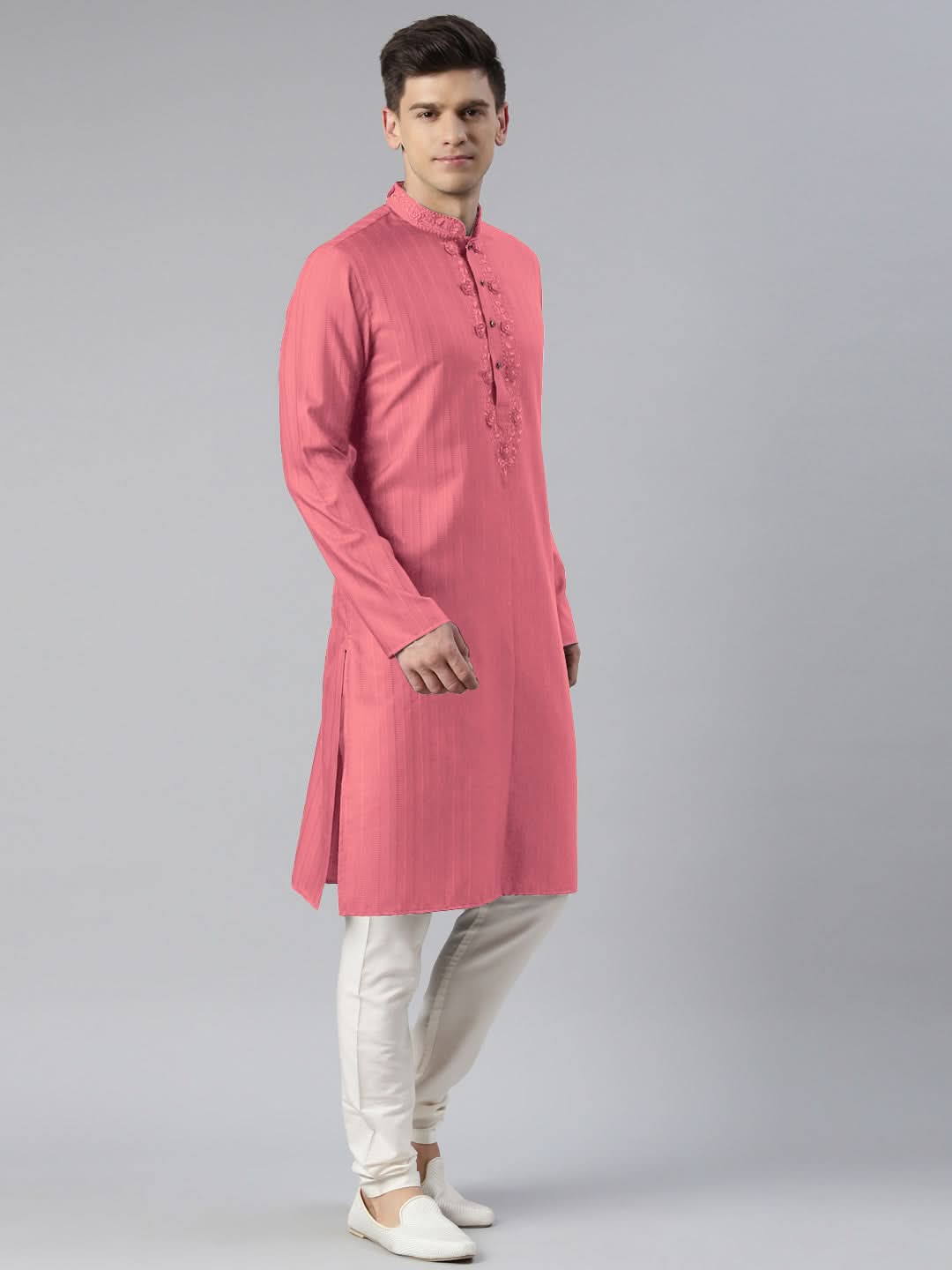 Onion Pink Embroidered kurta Set