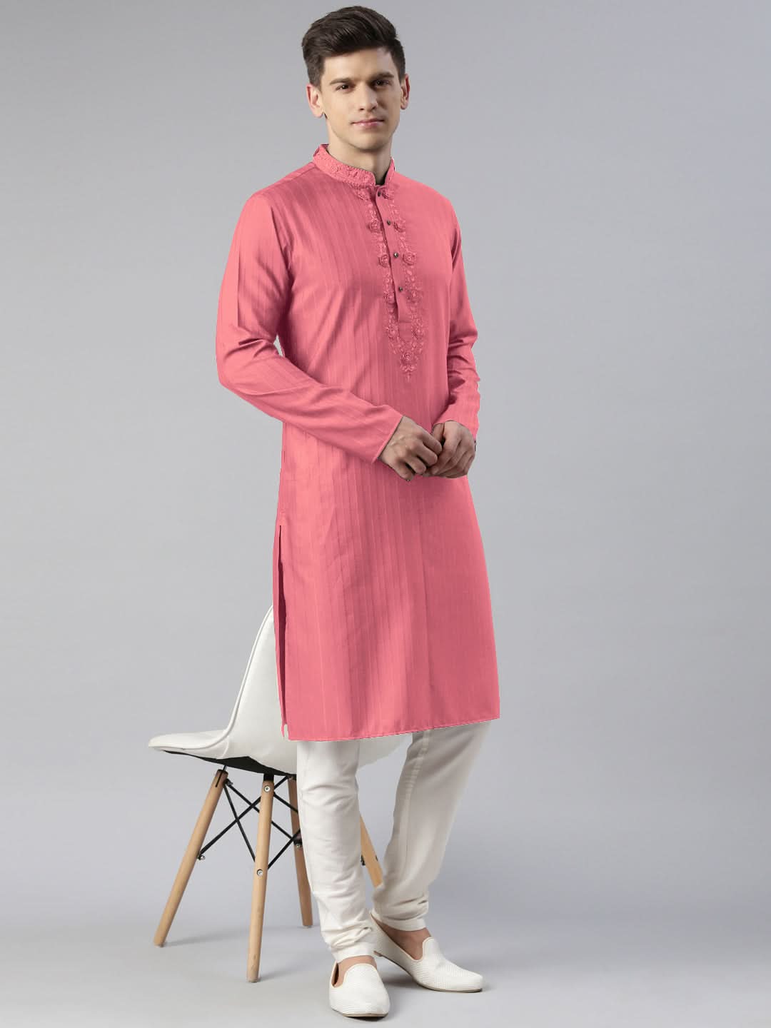 Onion Pink Embroidered kurta Set