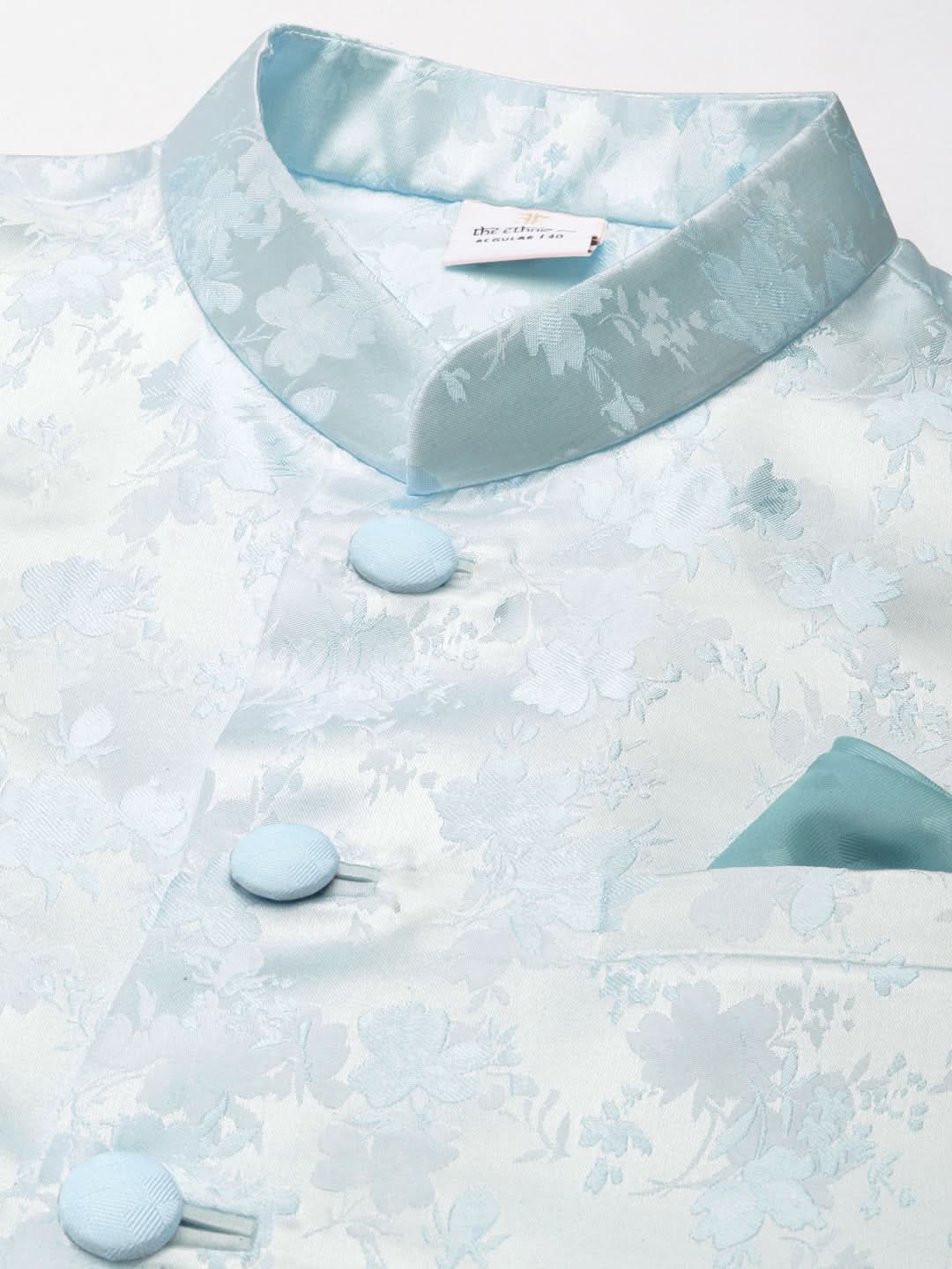 Blue Jacquard Jacket Kurta Set