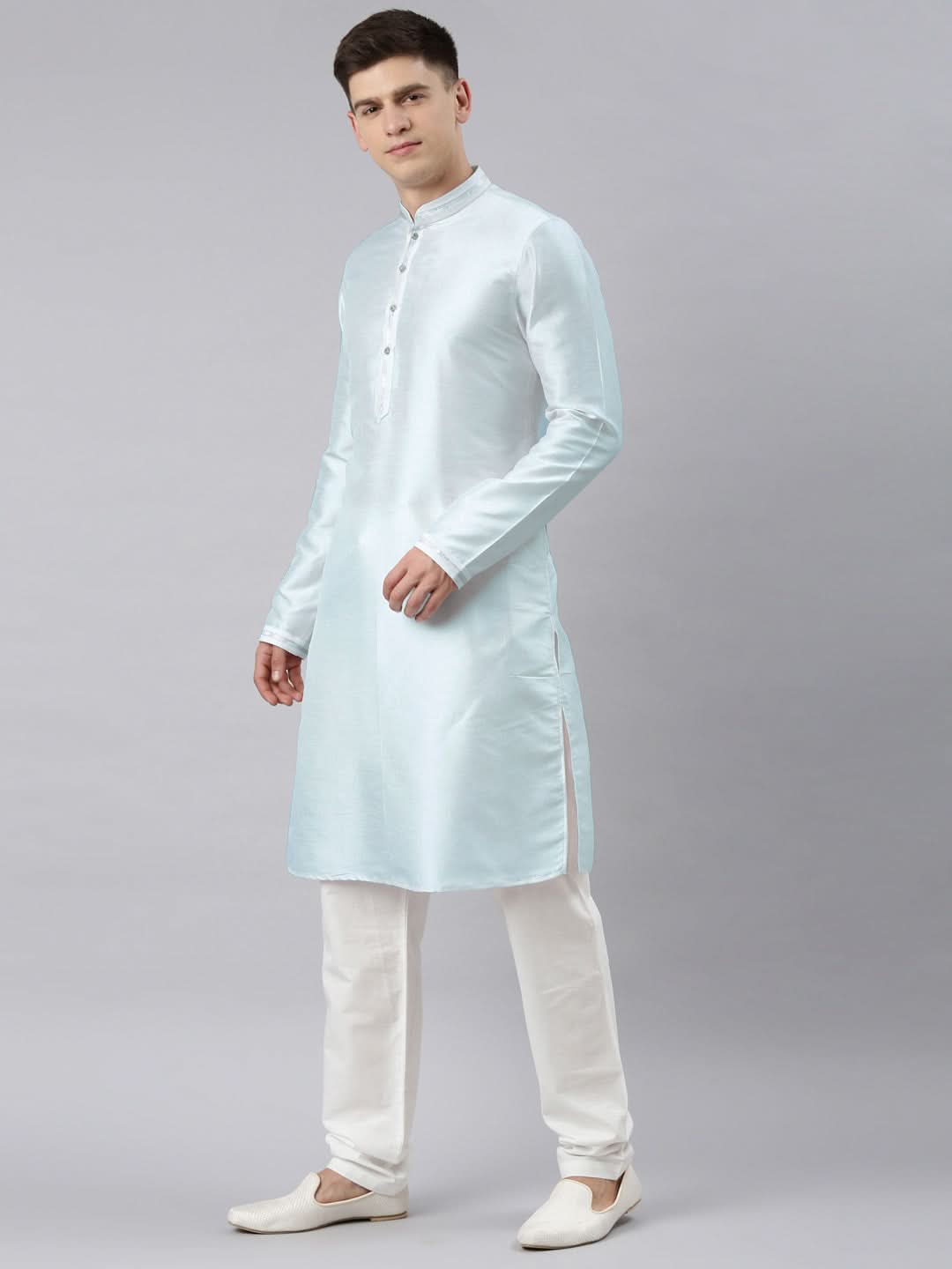 Blue Jacquard Jacket Kurta Set