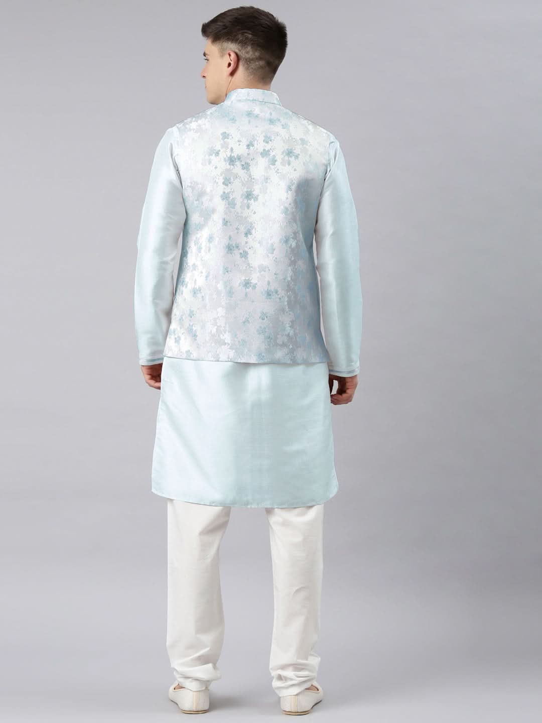 Blue Jacquard Jacket Kurta Set