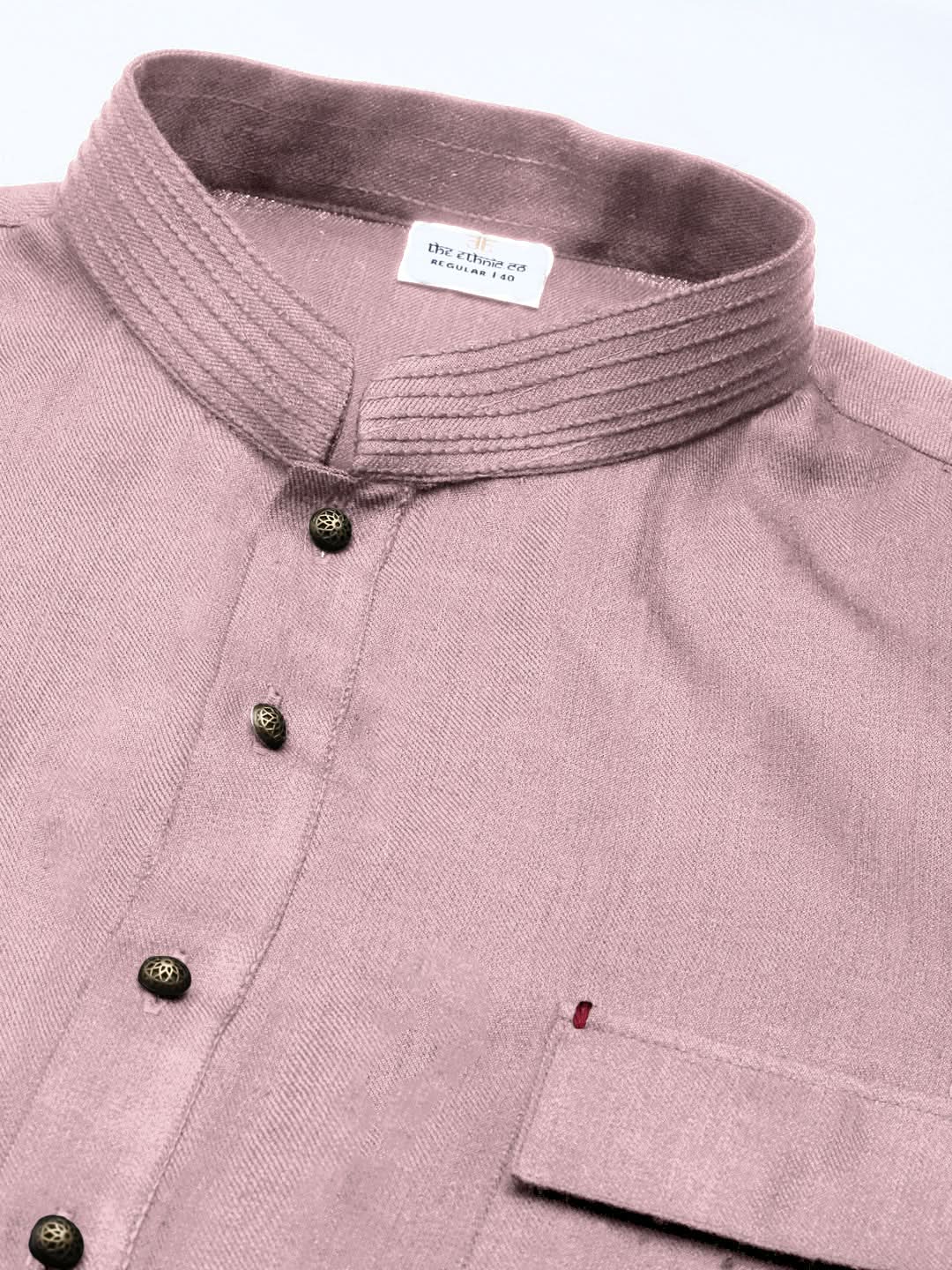 Old Rose Cotton Pathani Kurta Set with Patch pocket