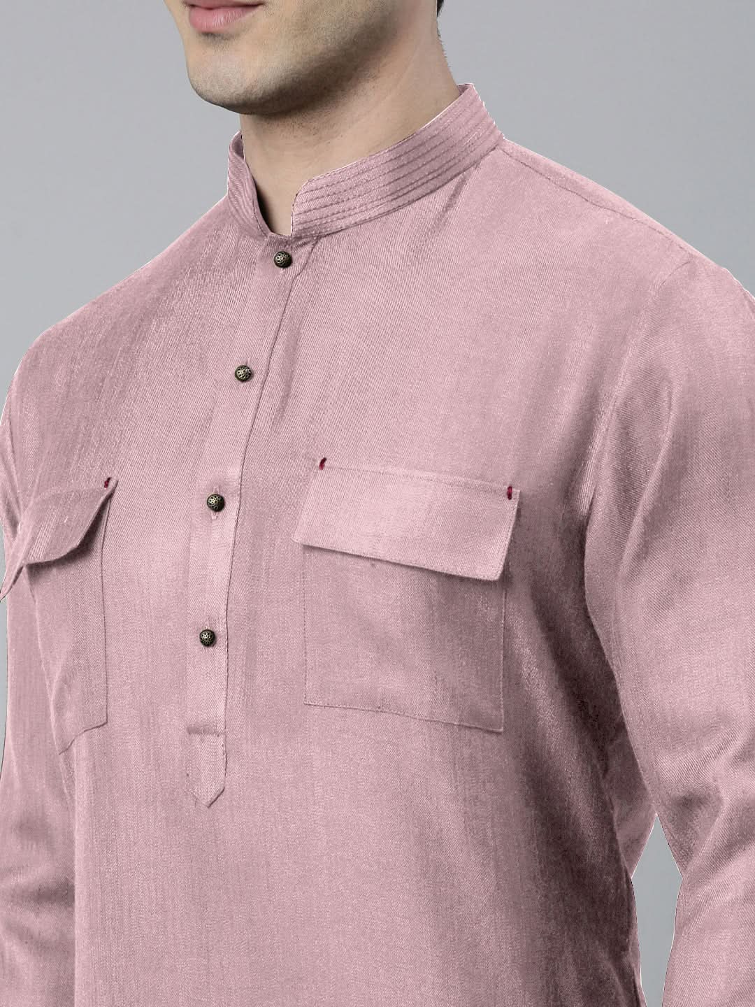 Old Rose Cotton Pathani Kurta Set with Patch pocket