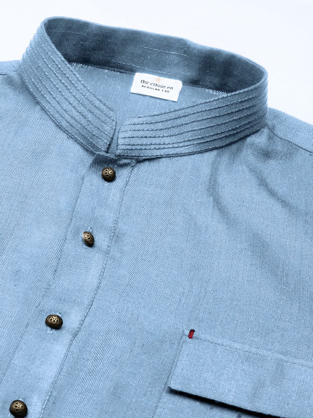 Light Blue Cotton Pathani Kurta Set with Patch pocket