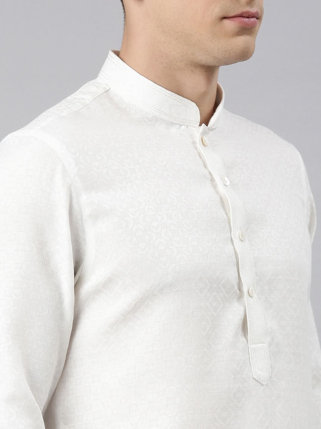 White Self Design Cotton Kurta Set