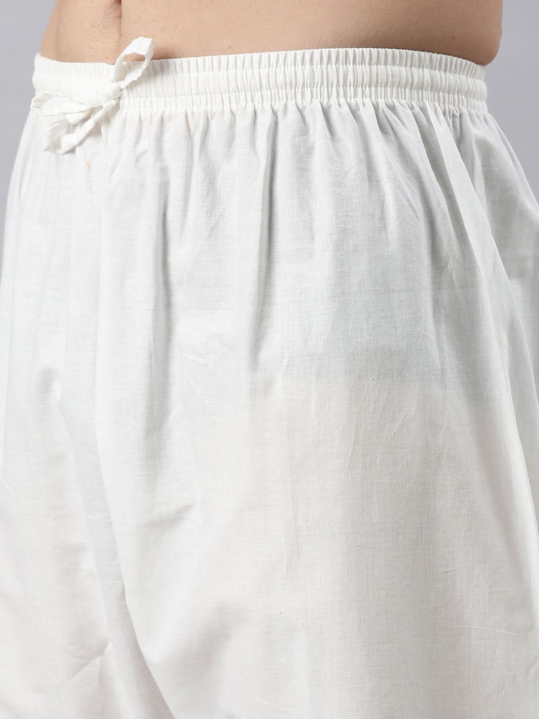 White Self Design Cotton Kurta Set