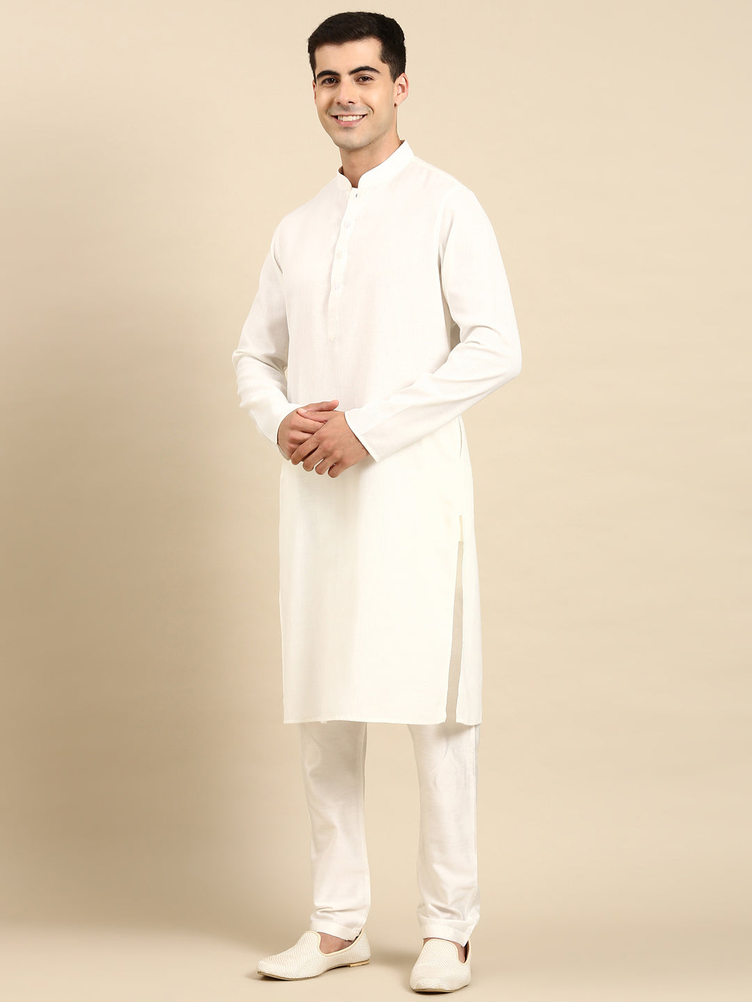 White twill weave Cotton Kurta  Set