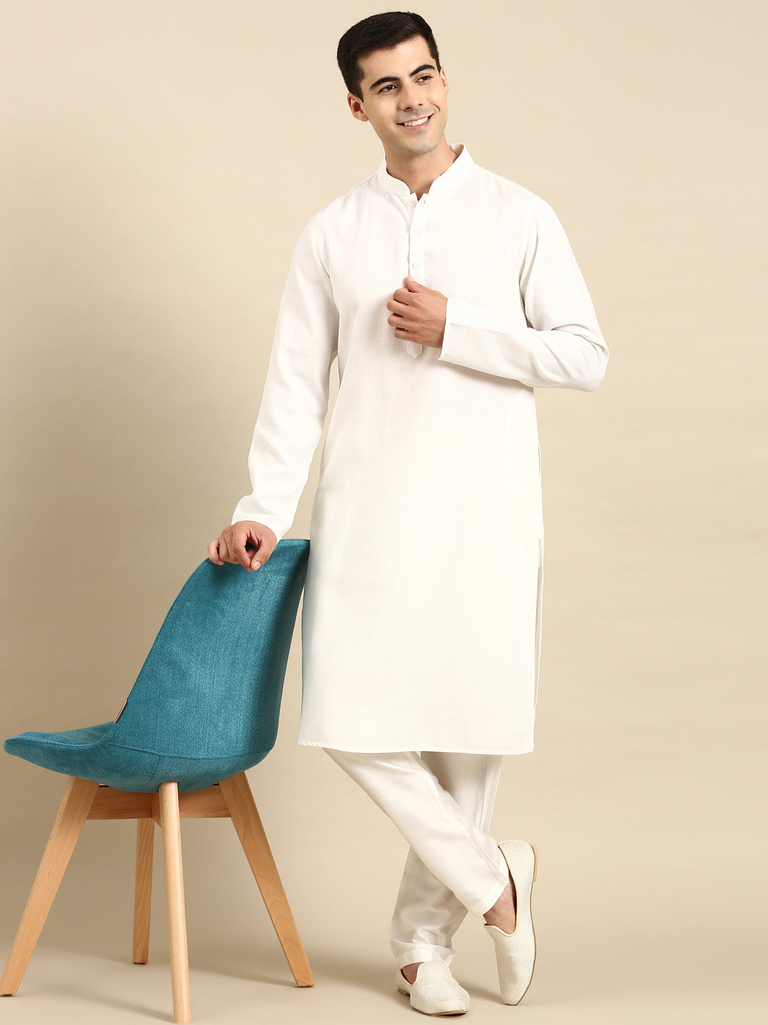 White twill weave Cotton Kurta  Set