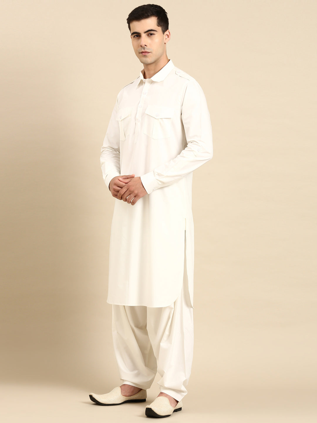 Off White fine Cotton Pathani with Salwar