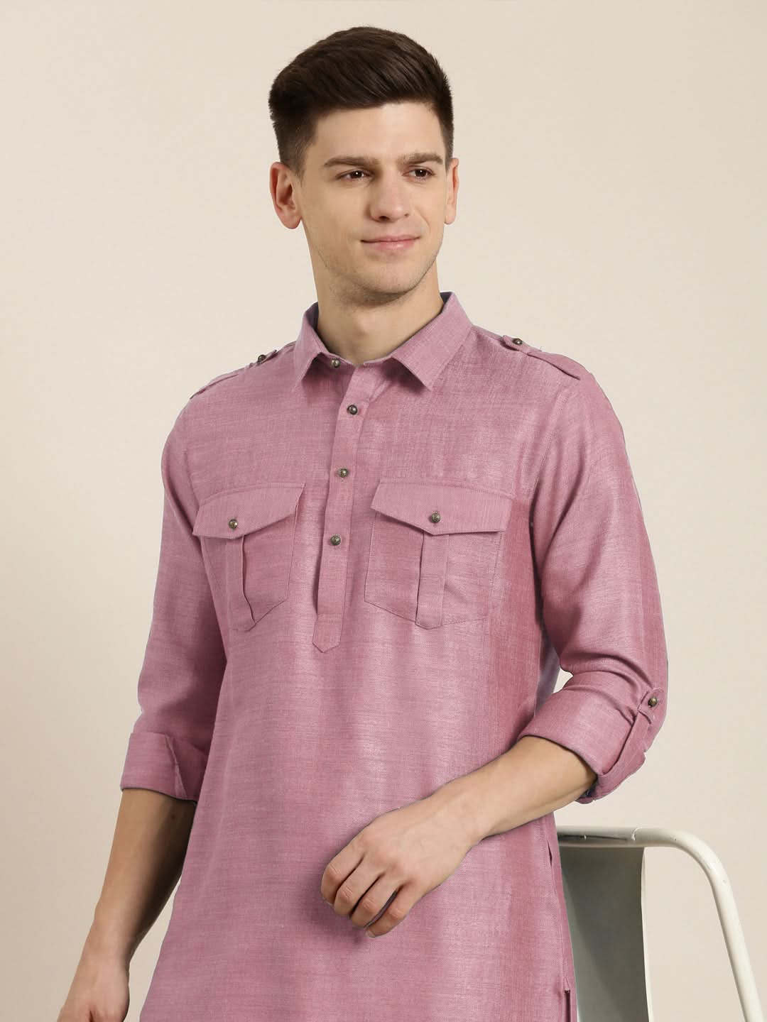 Rose Pink Cotton Pathani with Salwar