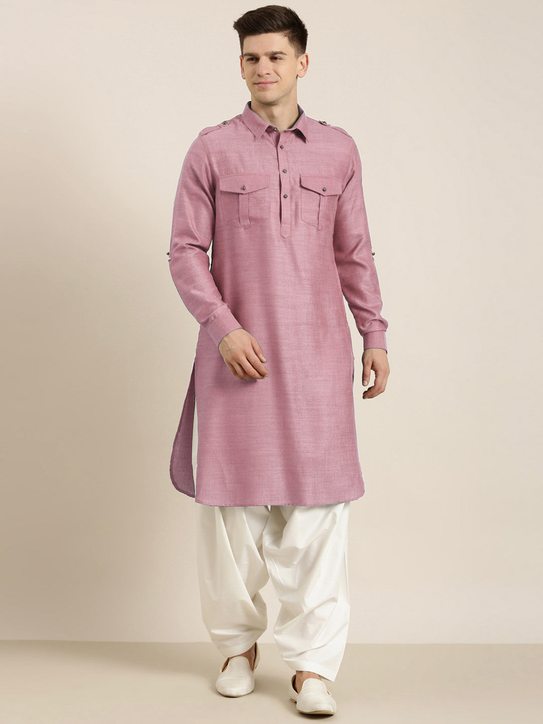 Rose Pink Cotton Pathani with Salwar