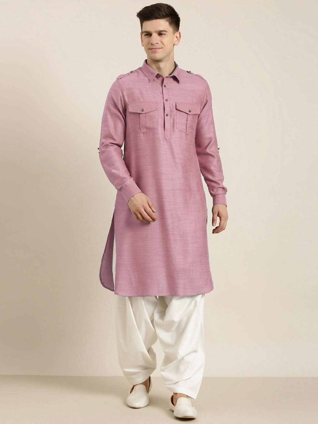 Rose Pink Cotton Pathani with Salwar