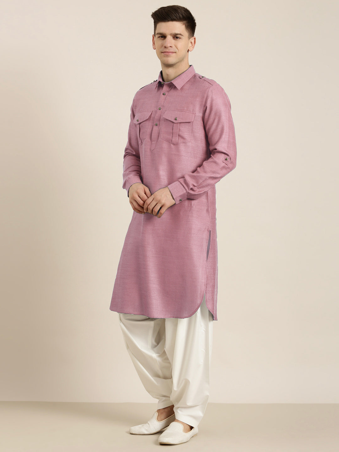 Rose Pink Cotton Pathani with Salwar