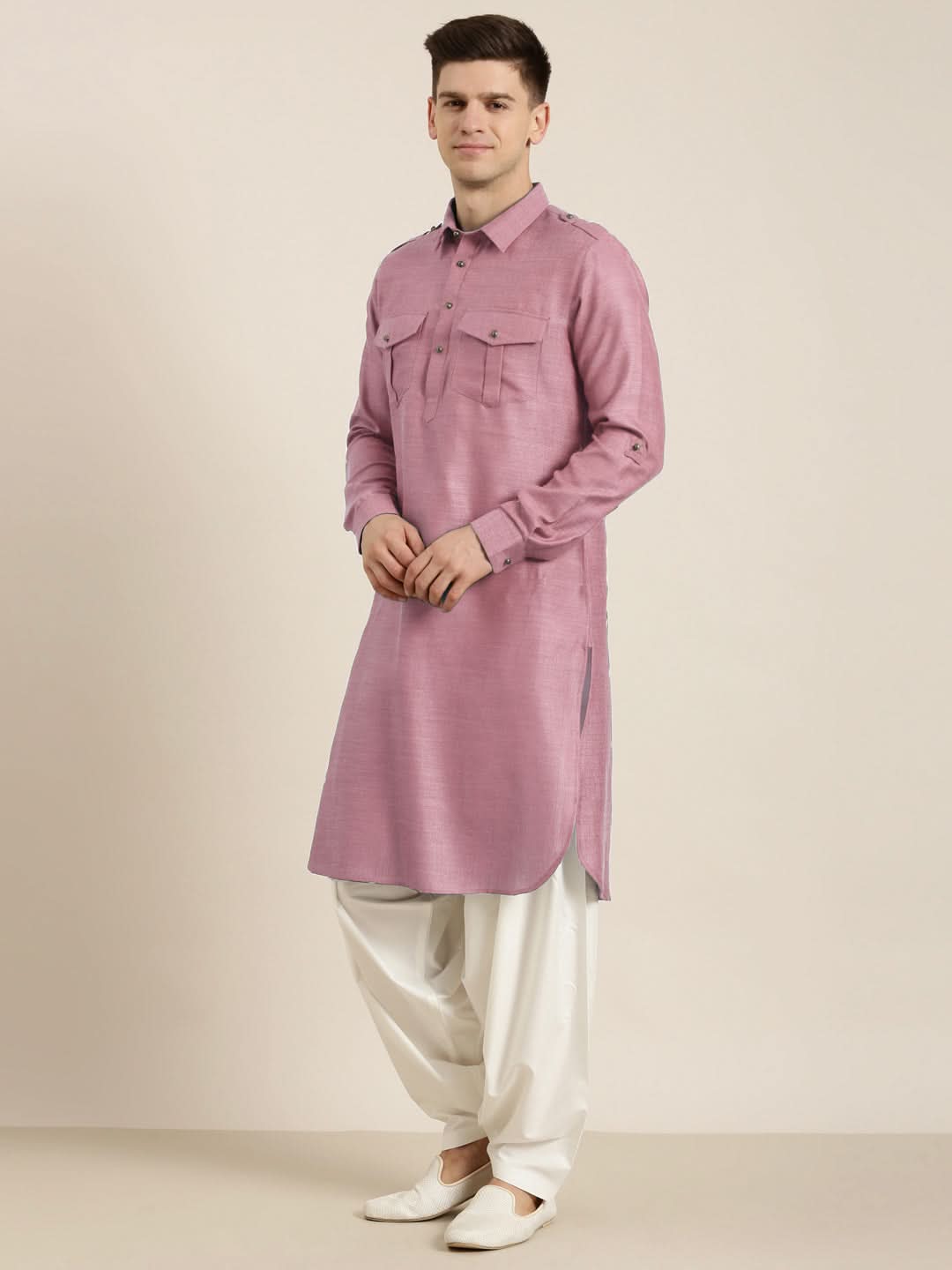 Rose Pink Cotton Pathani with Salwar