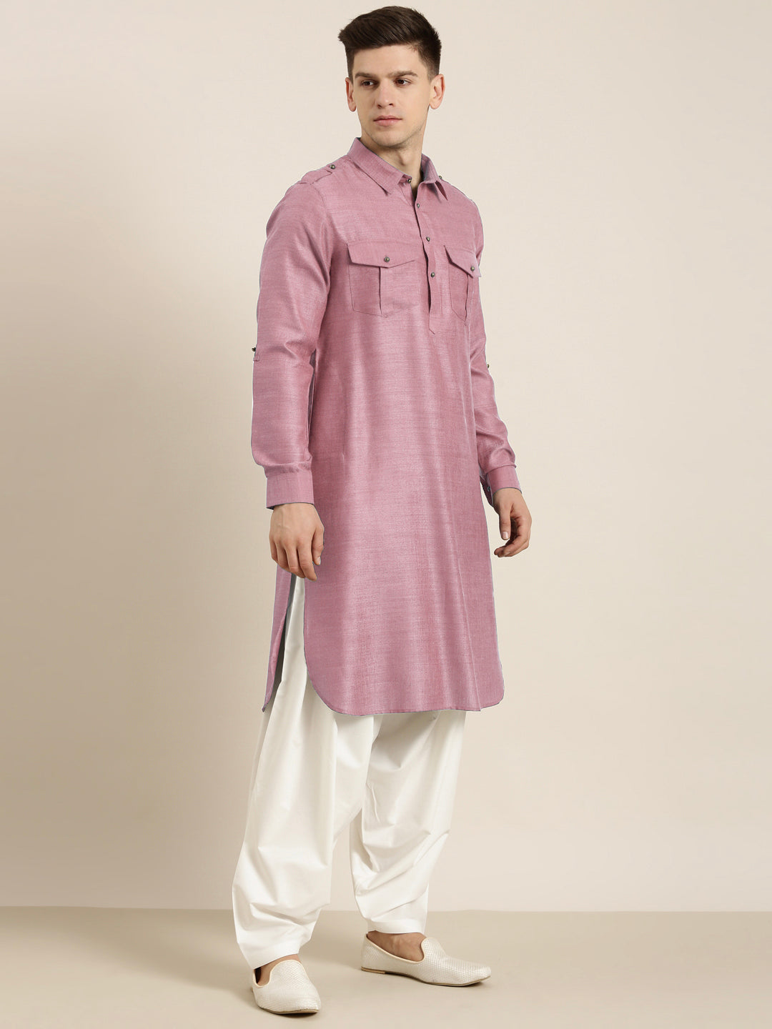 Rose Pink Cotton Pathani with Salwar