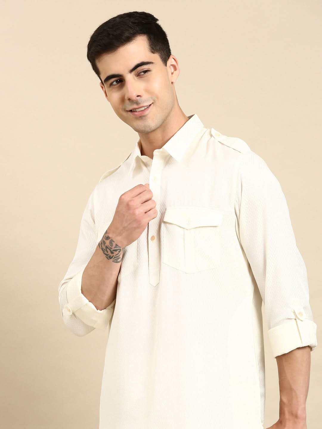 White Cotton Pathani with Salwar