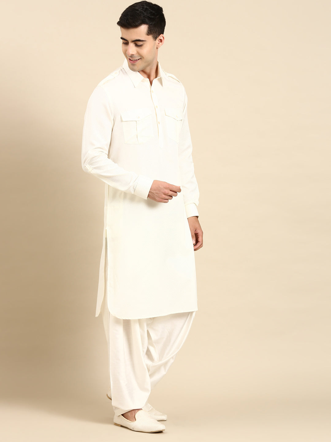 White  Cotton Pathani with Salwar