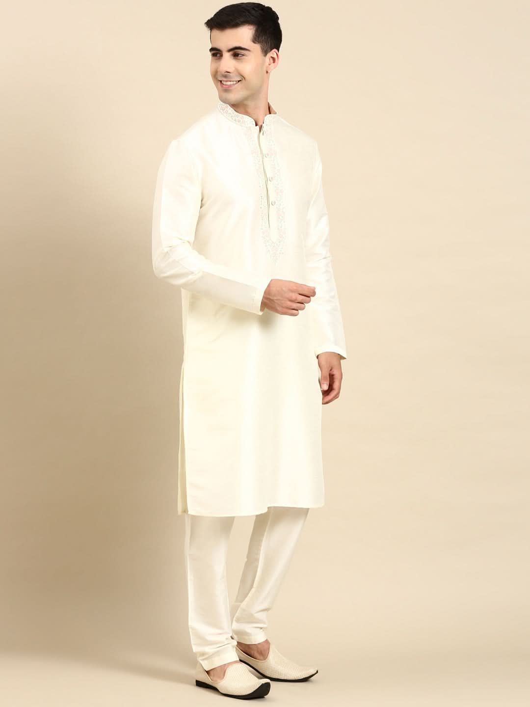 Creame Silk Dori Embroidered Kurta Set