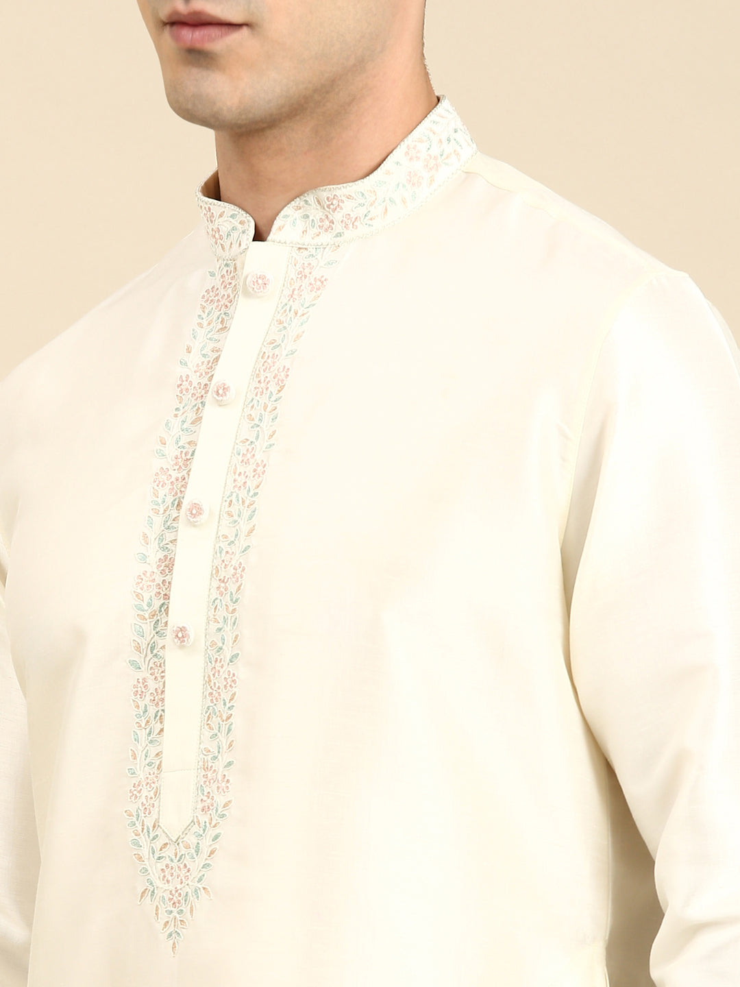 Creame Silk Dori Embroidered Kurta Set