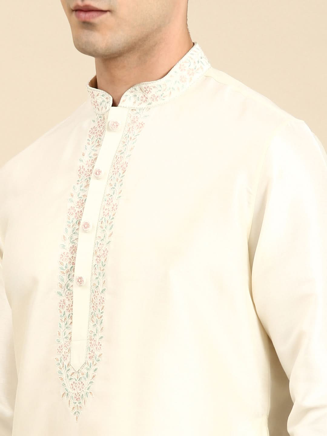 Creame Silk Dori Embroidered Kurta Set