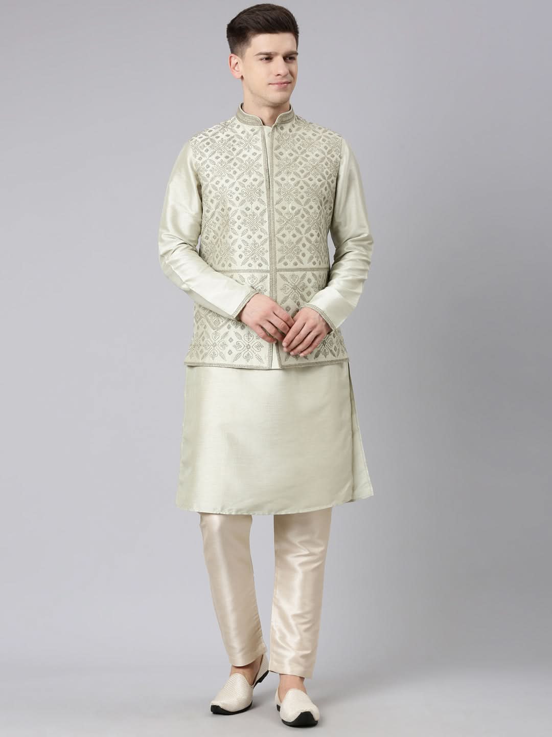 Olive Green Dori Embroidery Jacket Kurta Set