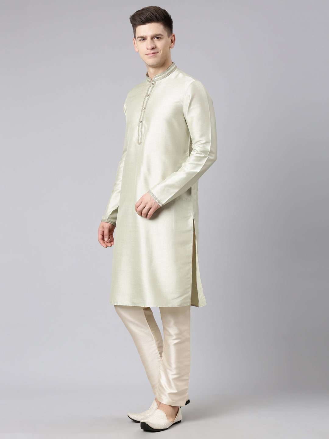 Olive Green Dori Embroidery Jacket Kurta Set