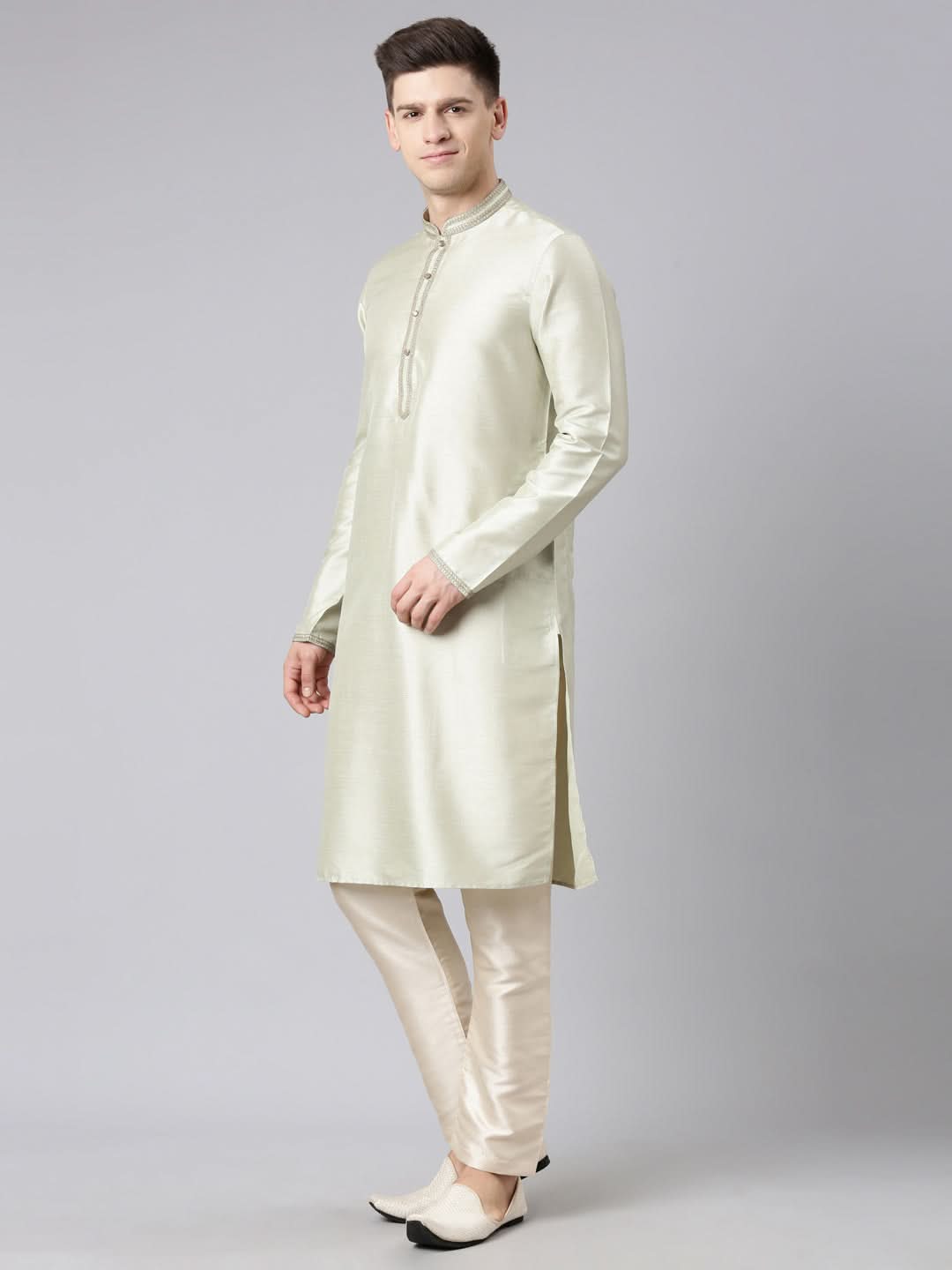 Olive Green Dori Embroidery Jacket Kurta Set