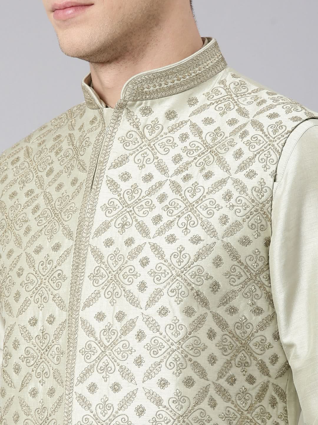 Olive Green Dori Embroidery Jacket Kurta Set
