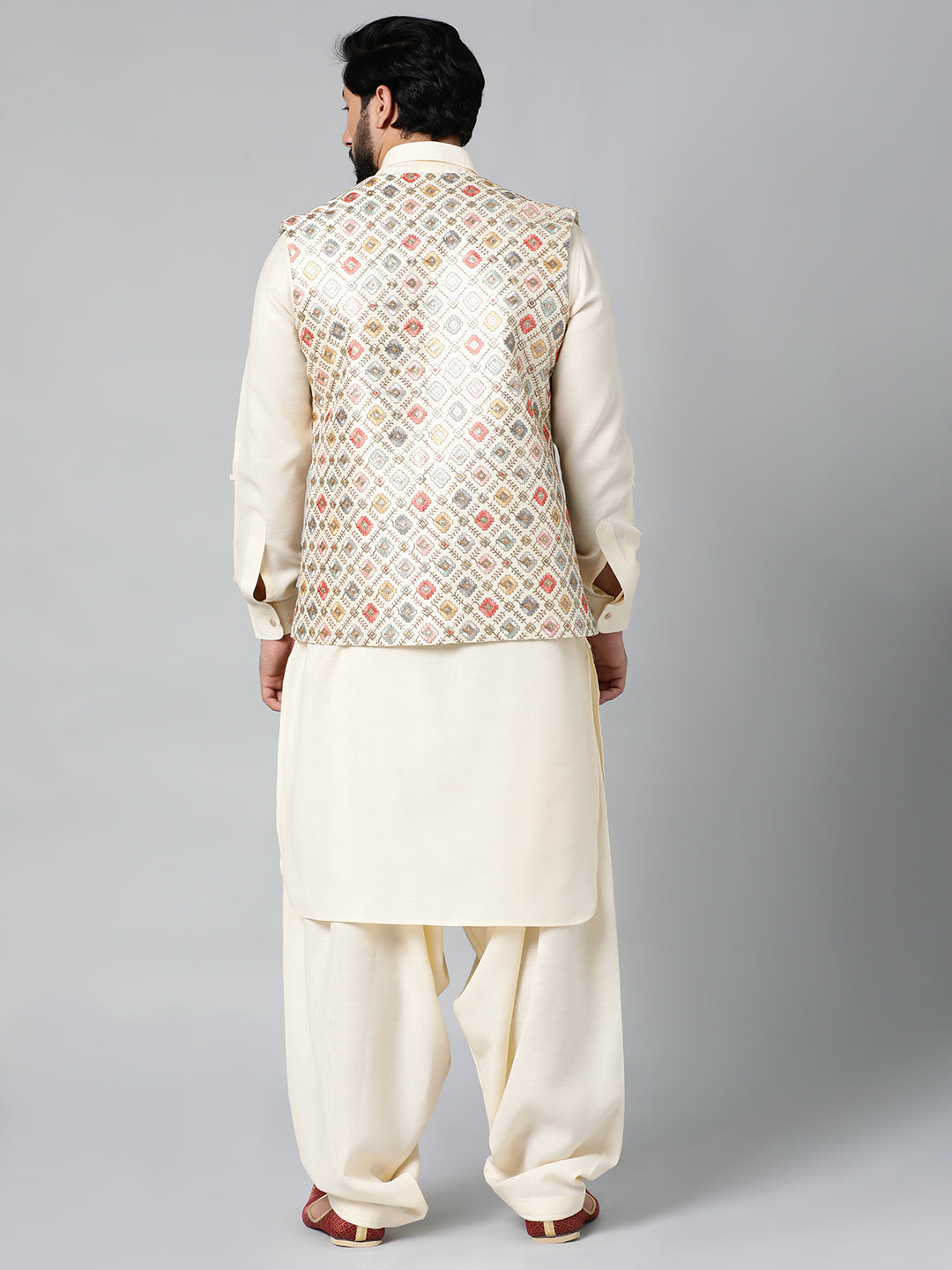 Cream Ethnic Jacket With Pathani Set
