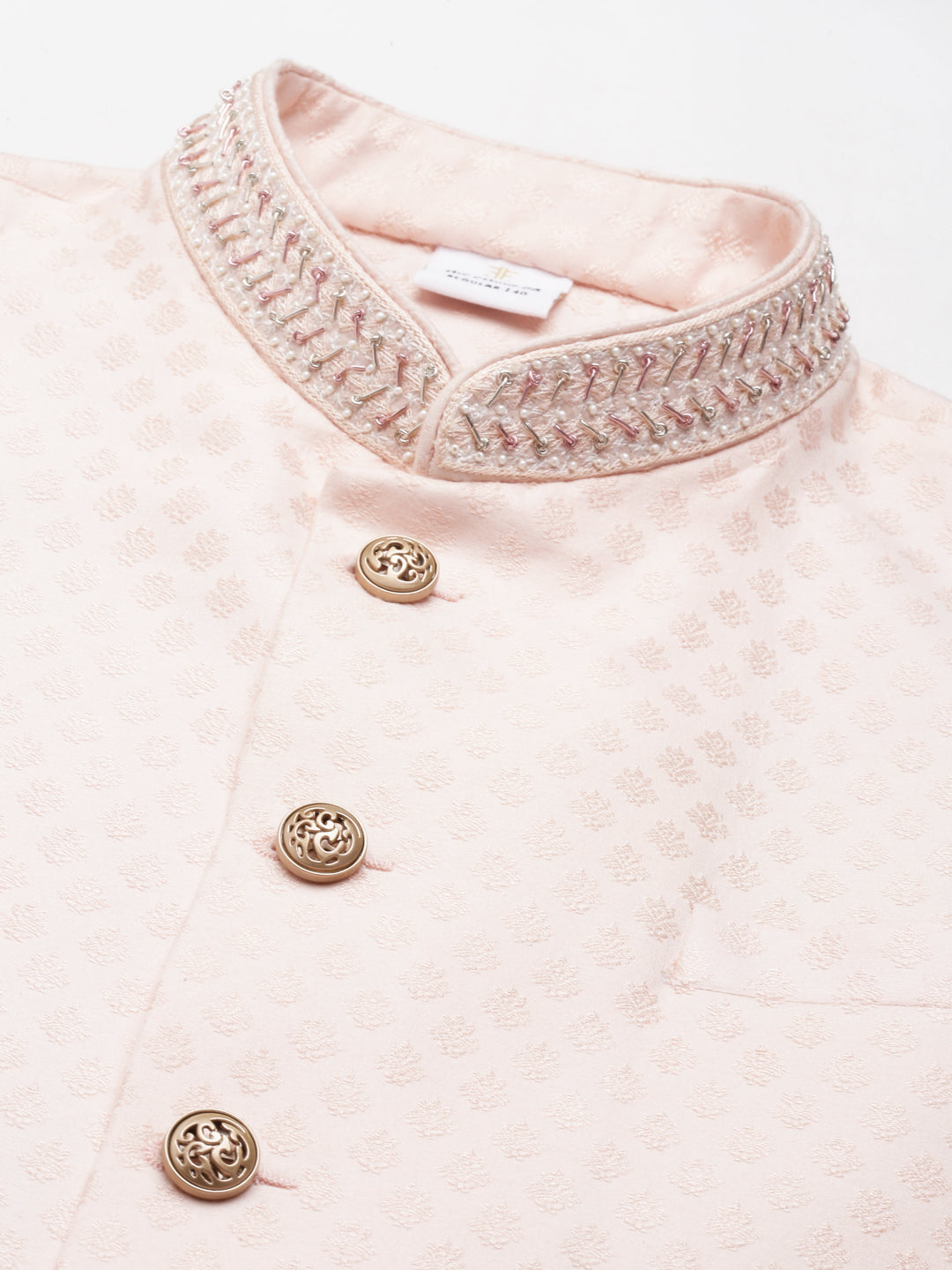 Peach Jacquard Jacket Kurta Set
