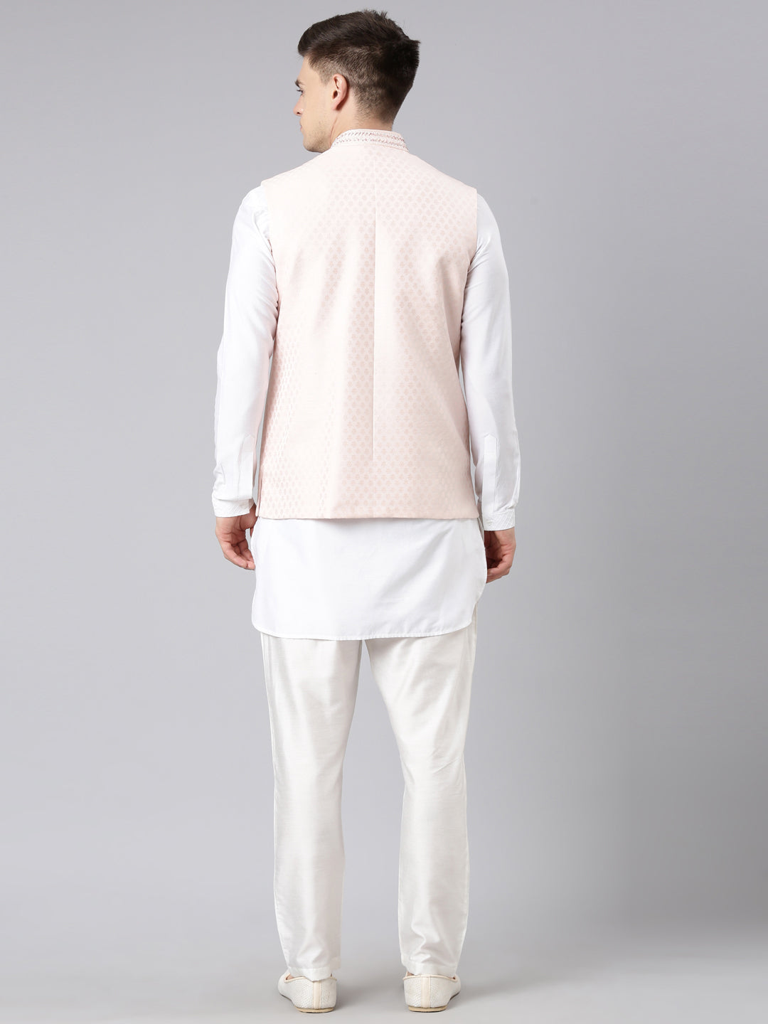 Peach Jacquard Jacket Kurta Set