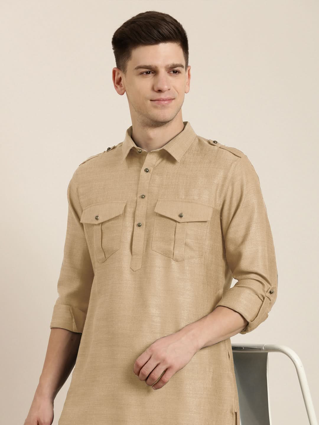 Beige cotton Pathani with Salwar