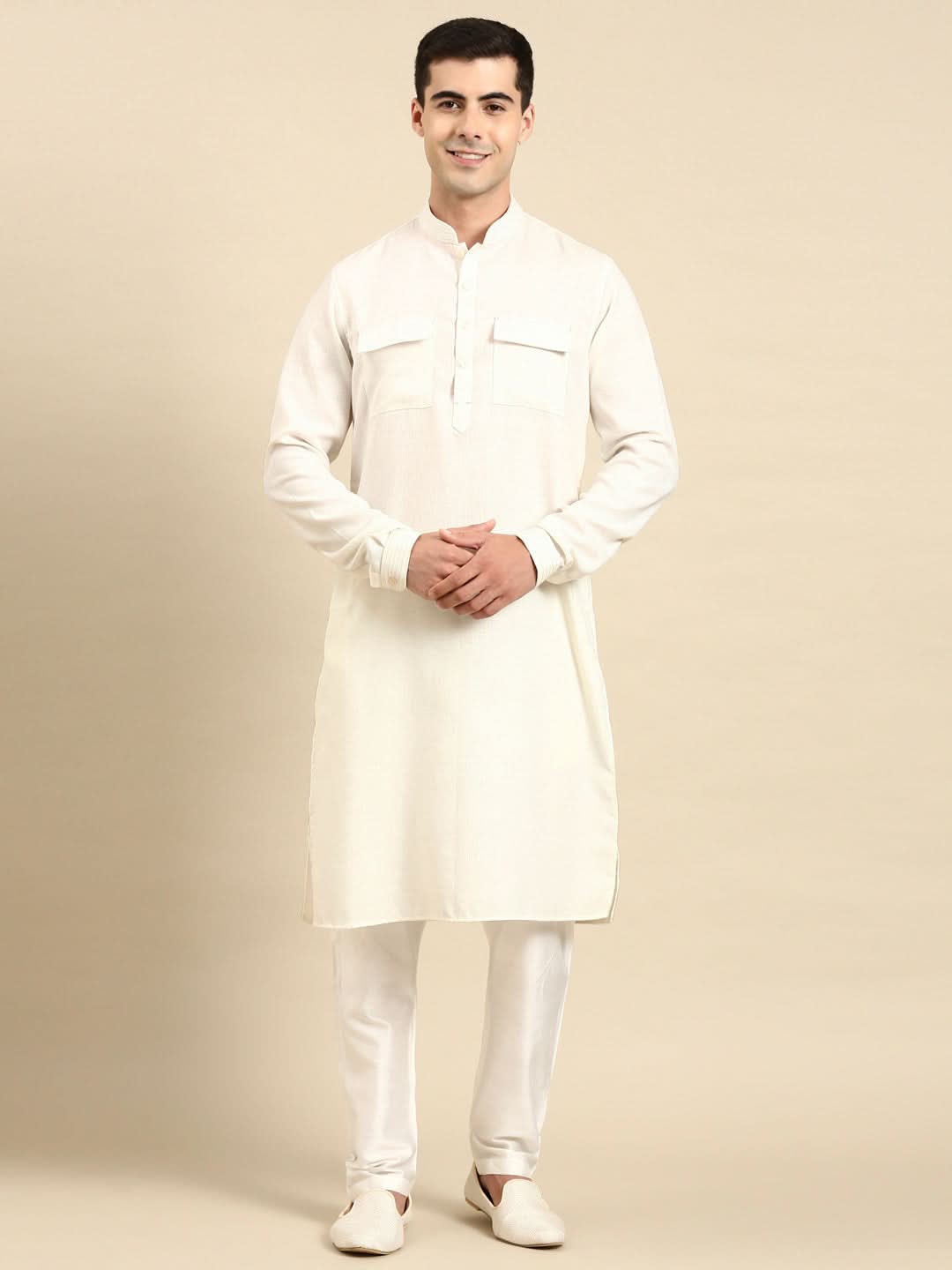 Cream Pathani Kurta Set