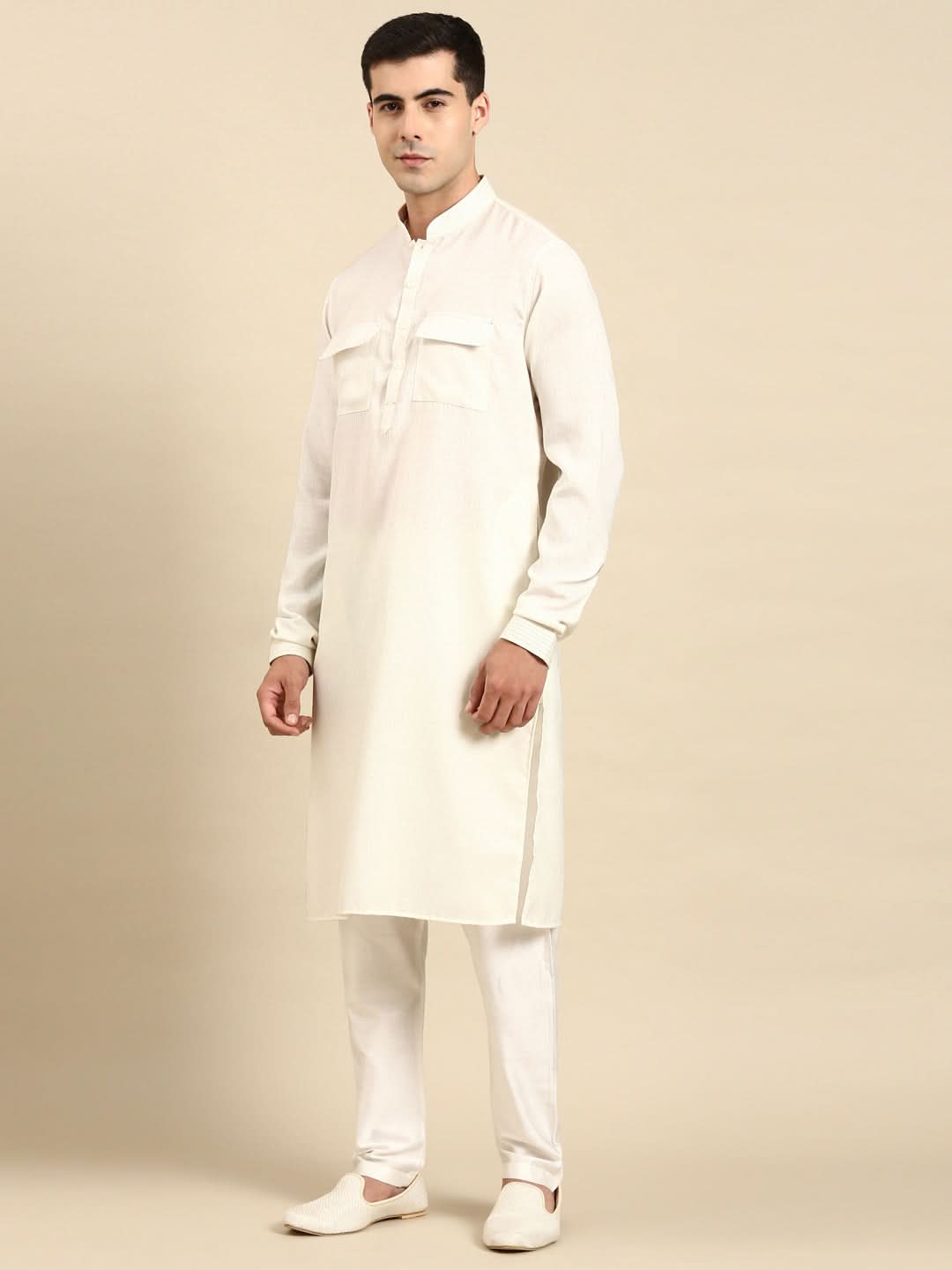 Cream Pathani Kurta Set