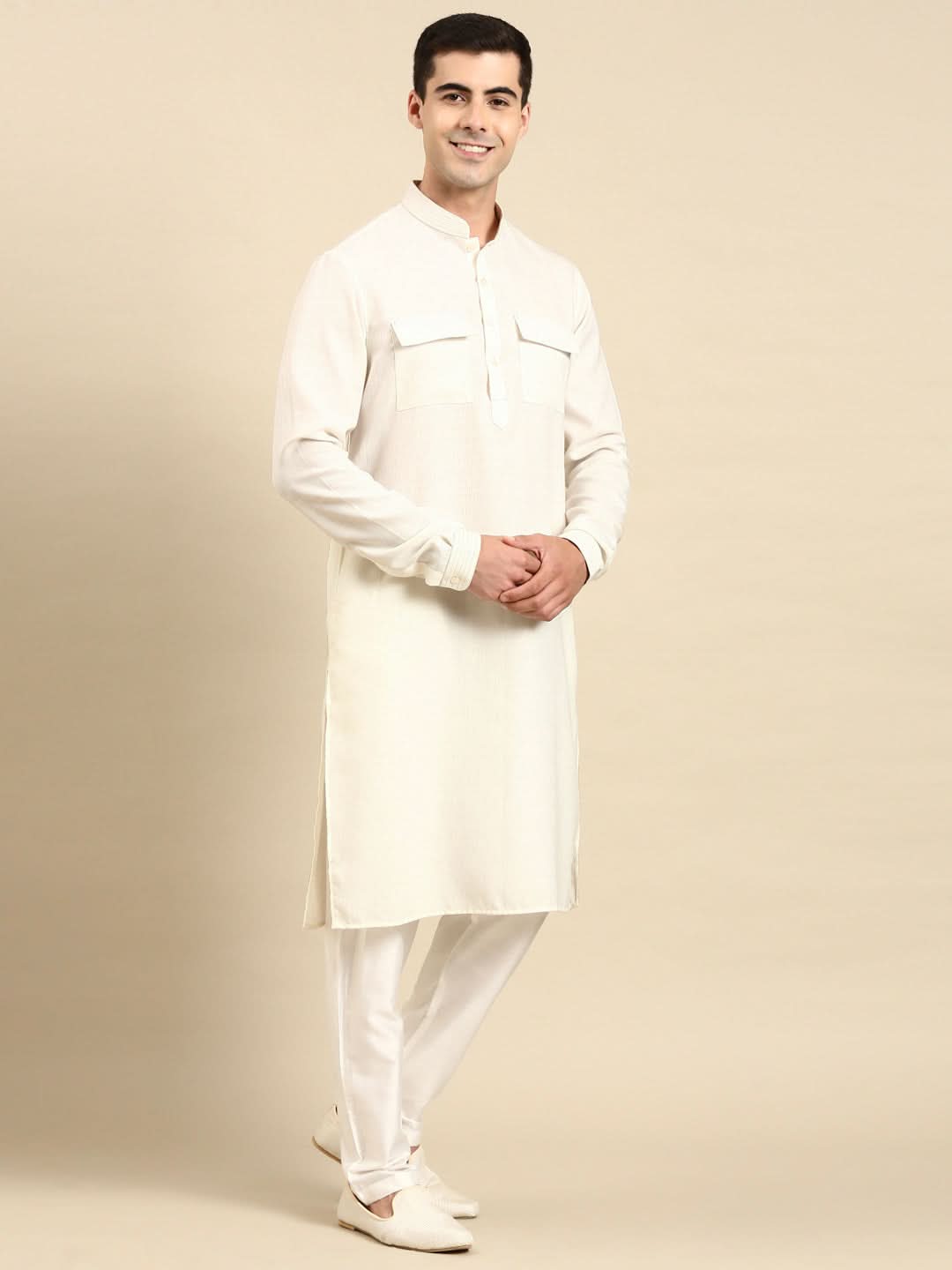 Cream Pathani Kurta Set