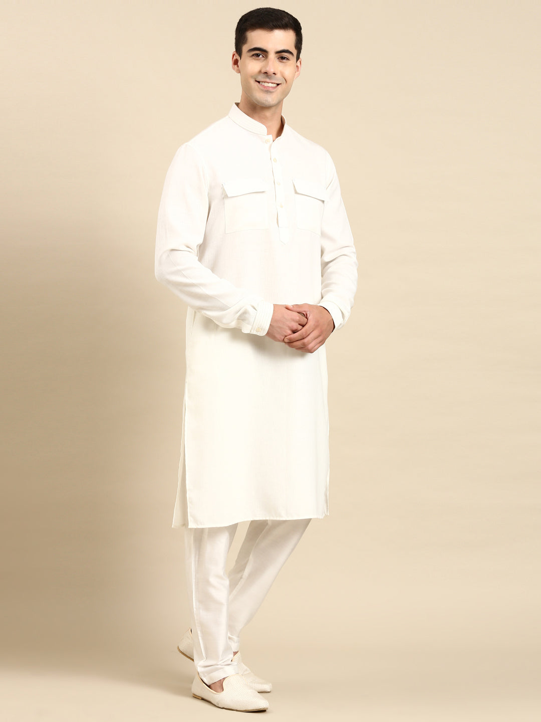 Off White Pathani Kurta Set