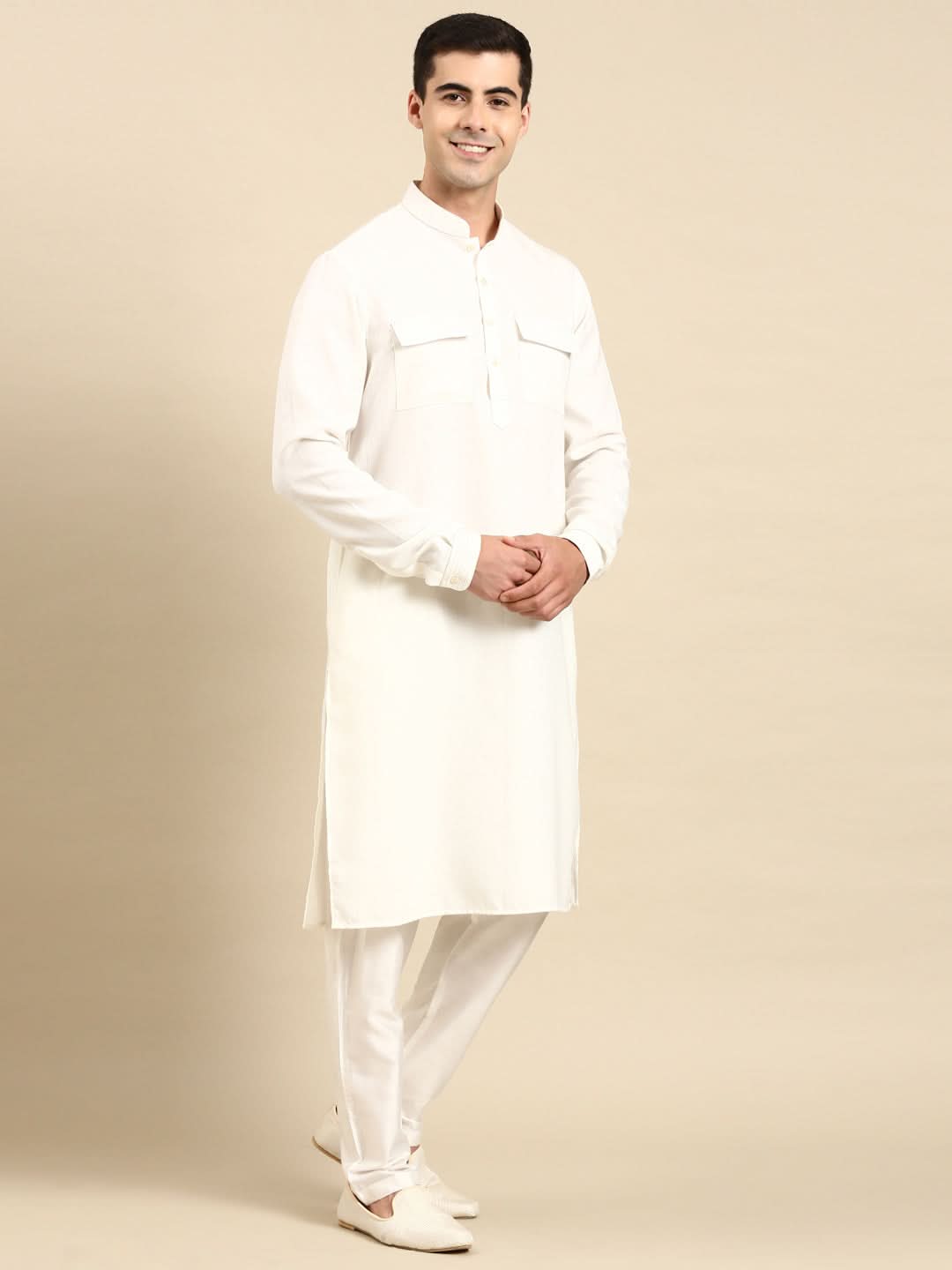 Off White Pathani Kurta Set