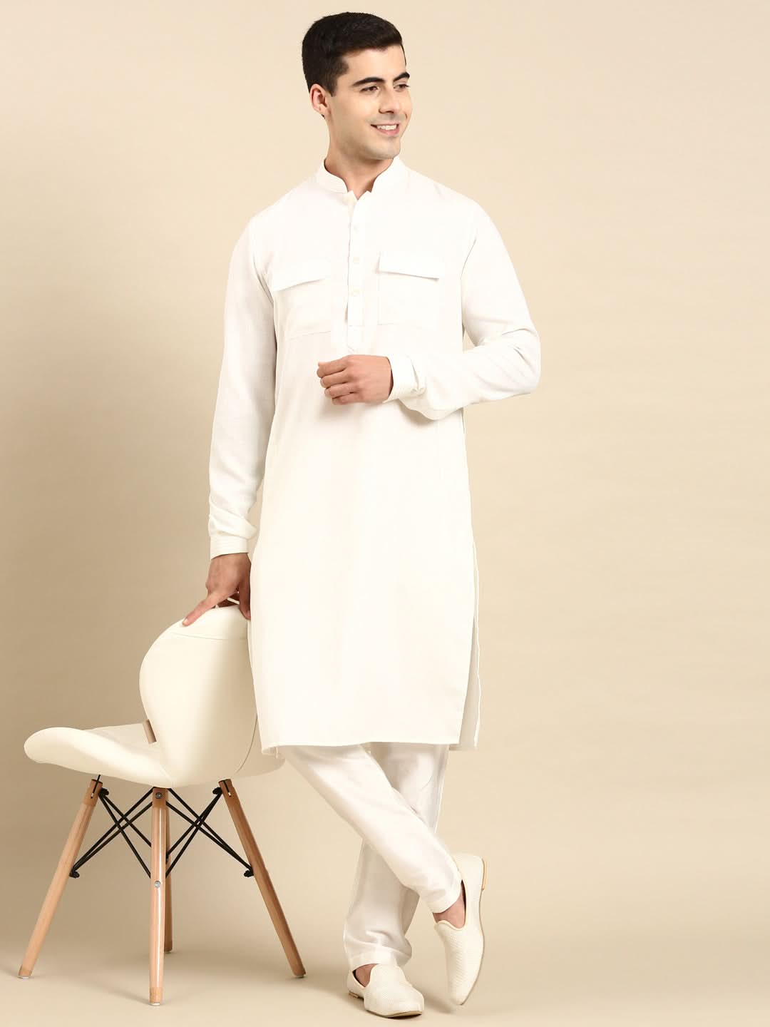 Off White Pathani Kurta Set