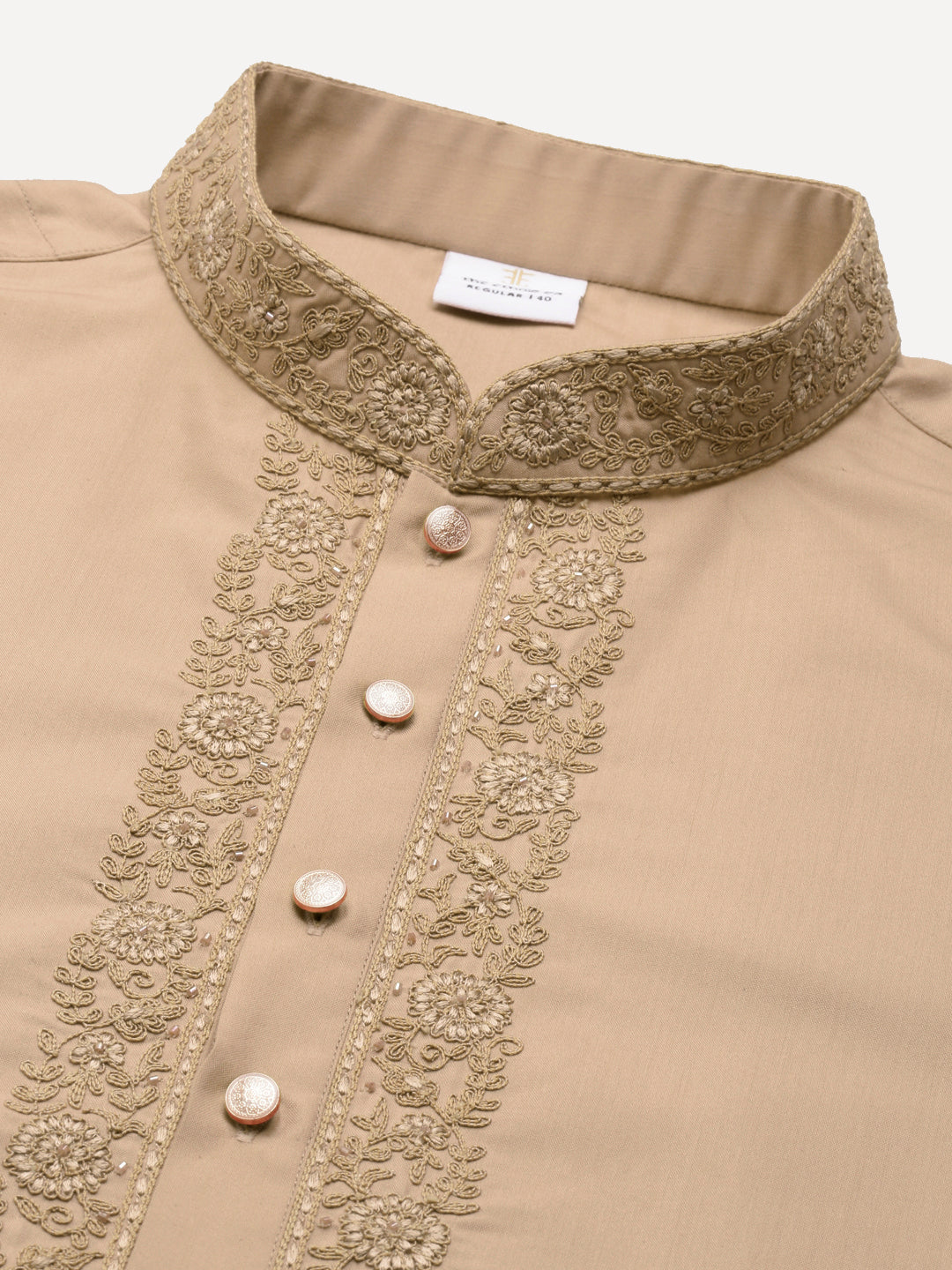 Beige Cotton Dori Embroidered Kurta Set