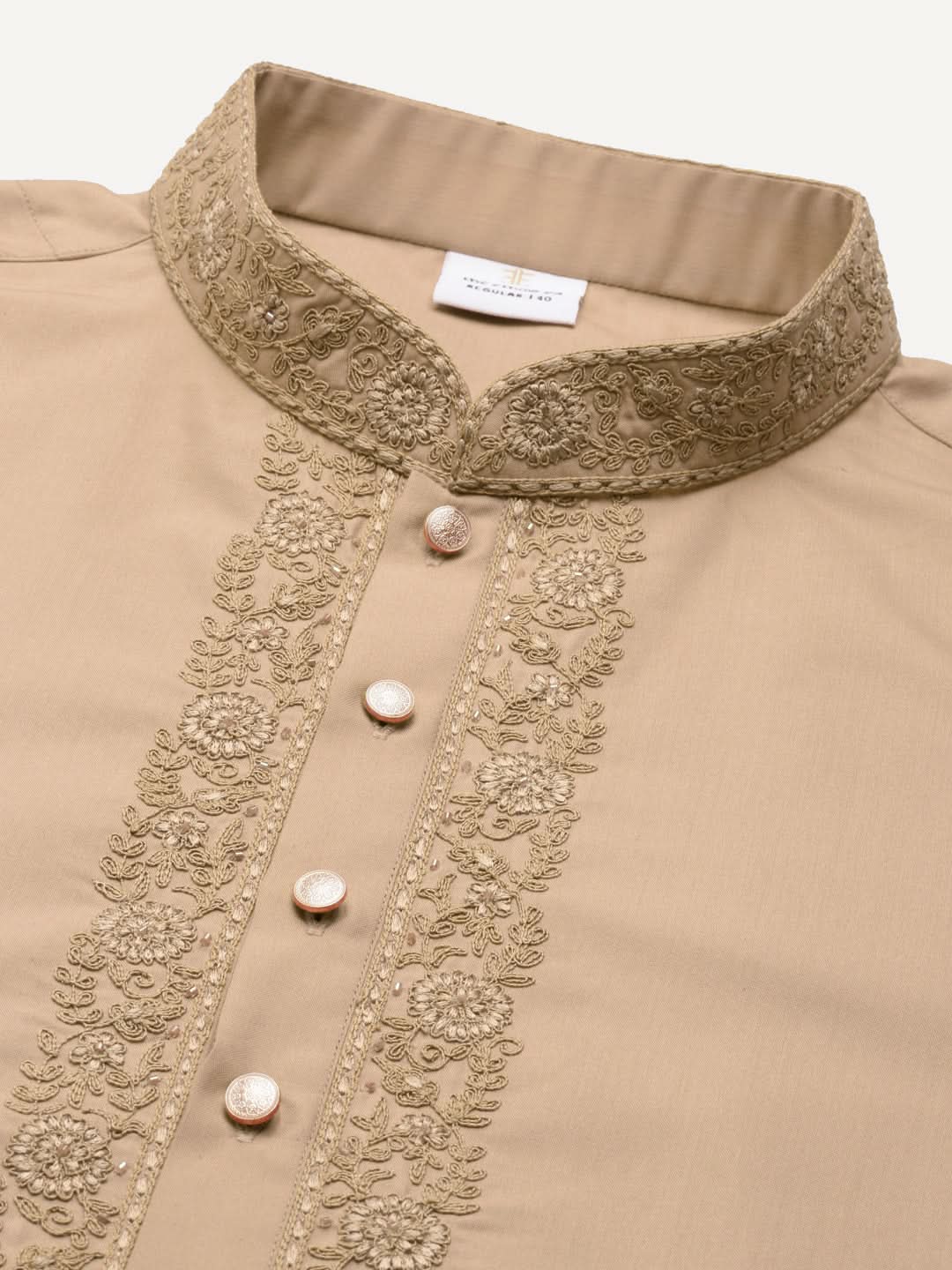 Beige Cotton Dori Embroidered Kurta Set