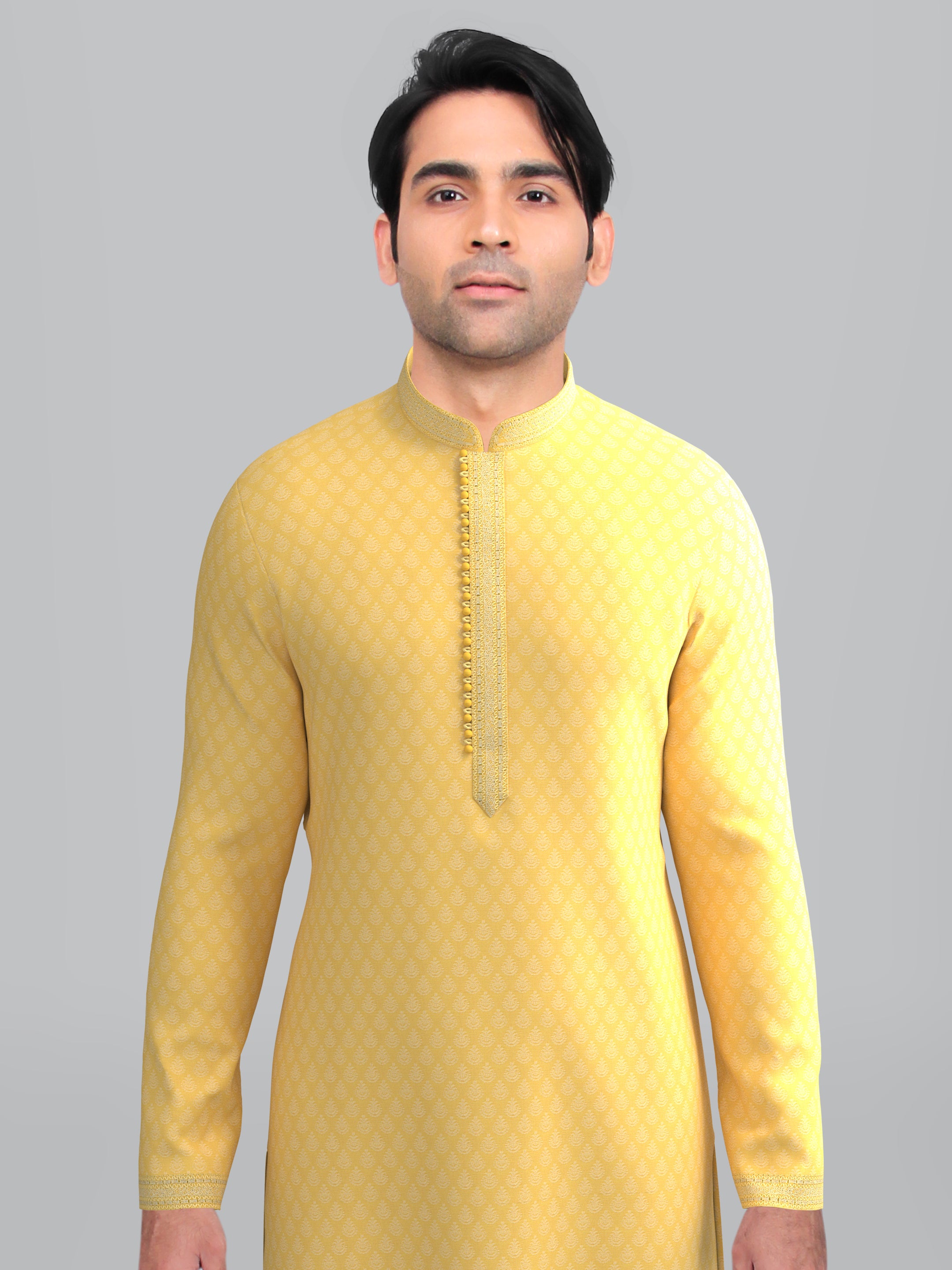 Yellow jacquard Embroidered Kurta