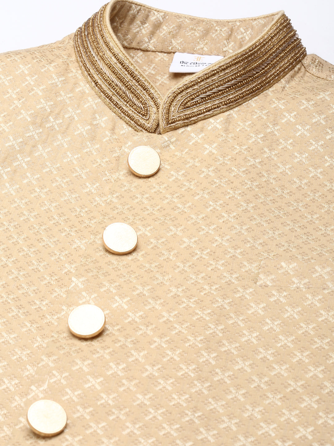 Gold Diamond Booti Front Open Kurta Set