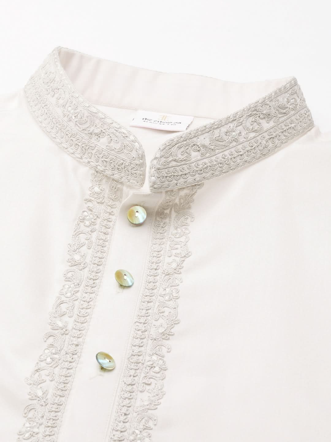 Off White Cotton Dori Embroidered Kurta Set