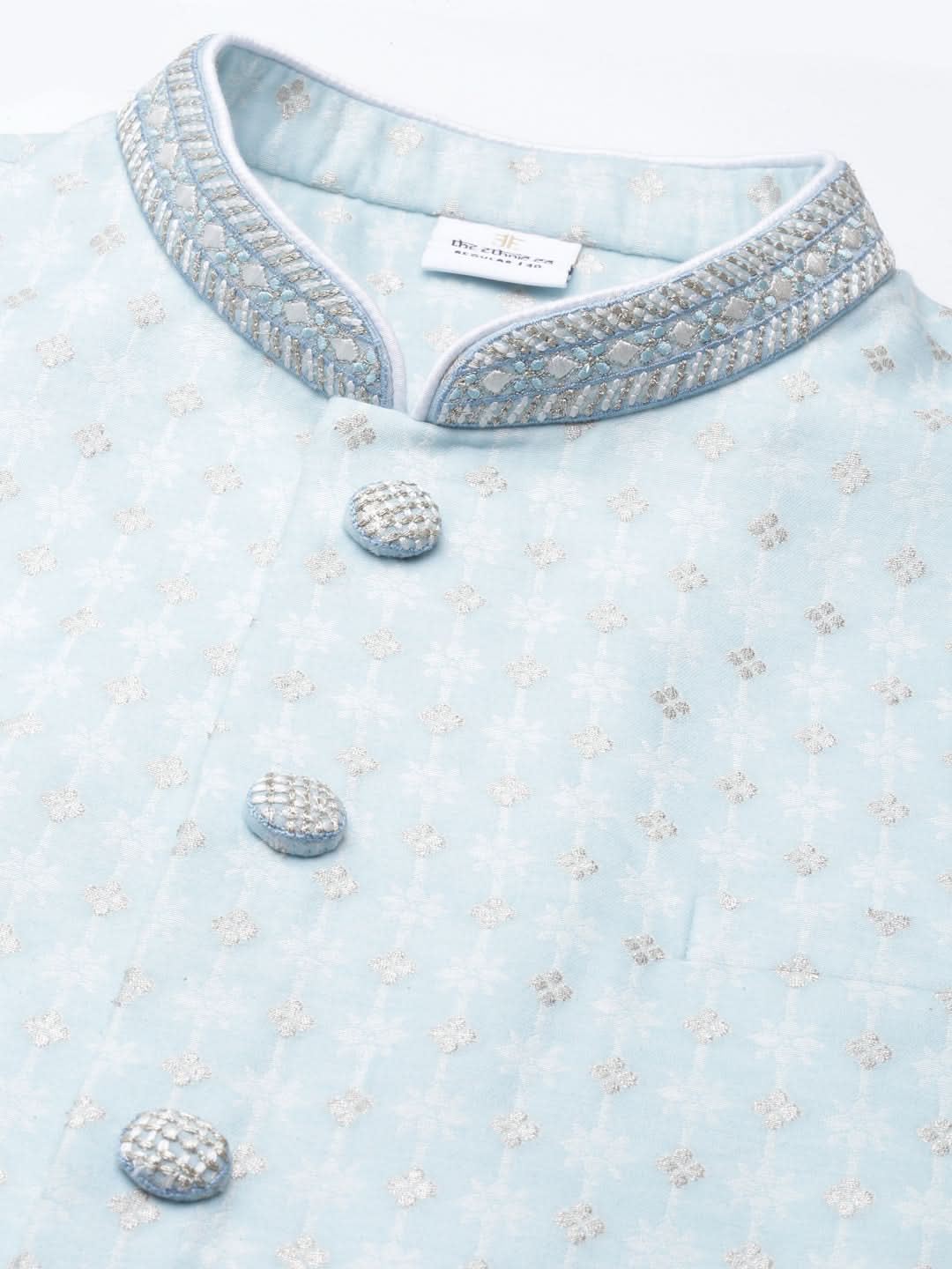 Aqua Blue Chanderi Jacket with White Short Kurta